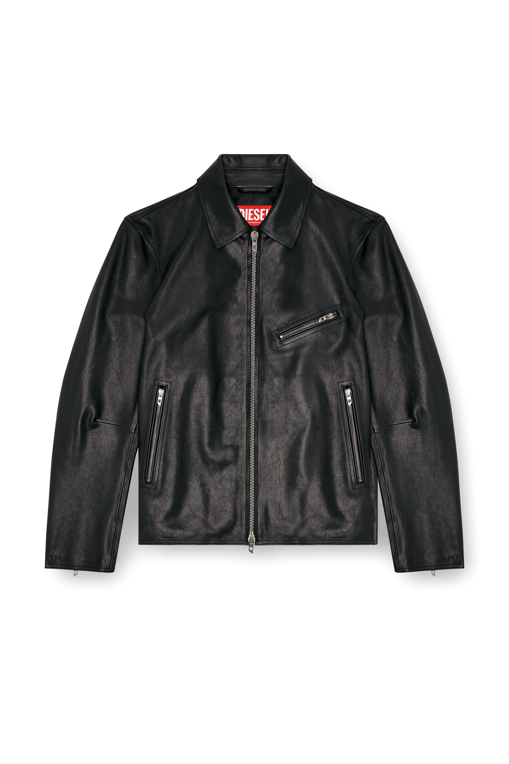 Diesel - L-KORN-A, Man's Leather jacket with embossed Oval D in Black - 2