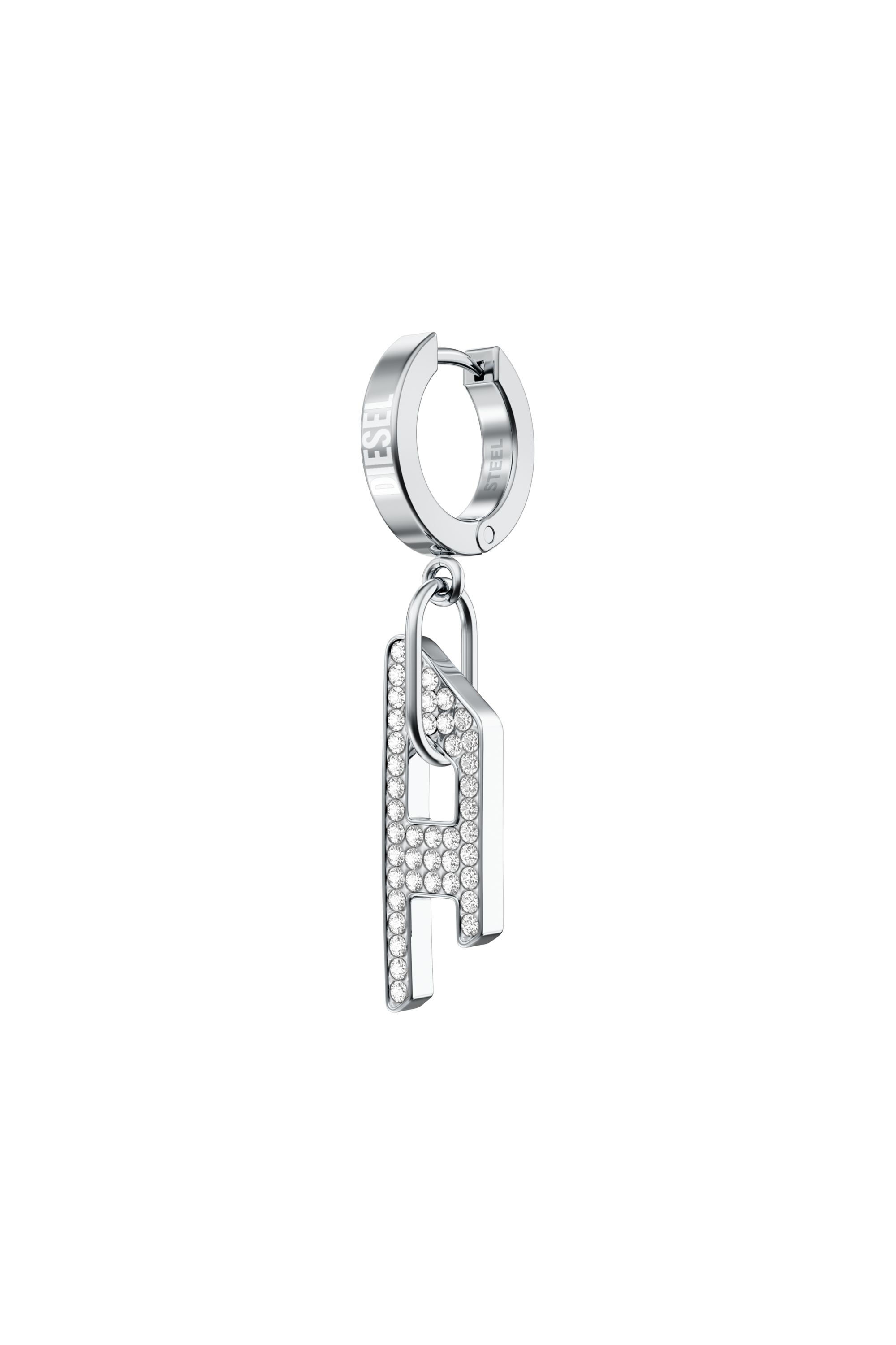 Diesel - DX1706040 JEWELLERY, Unisex's Stainless steel glitz D drop earring in Silver - 1