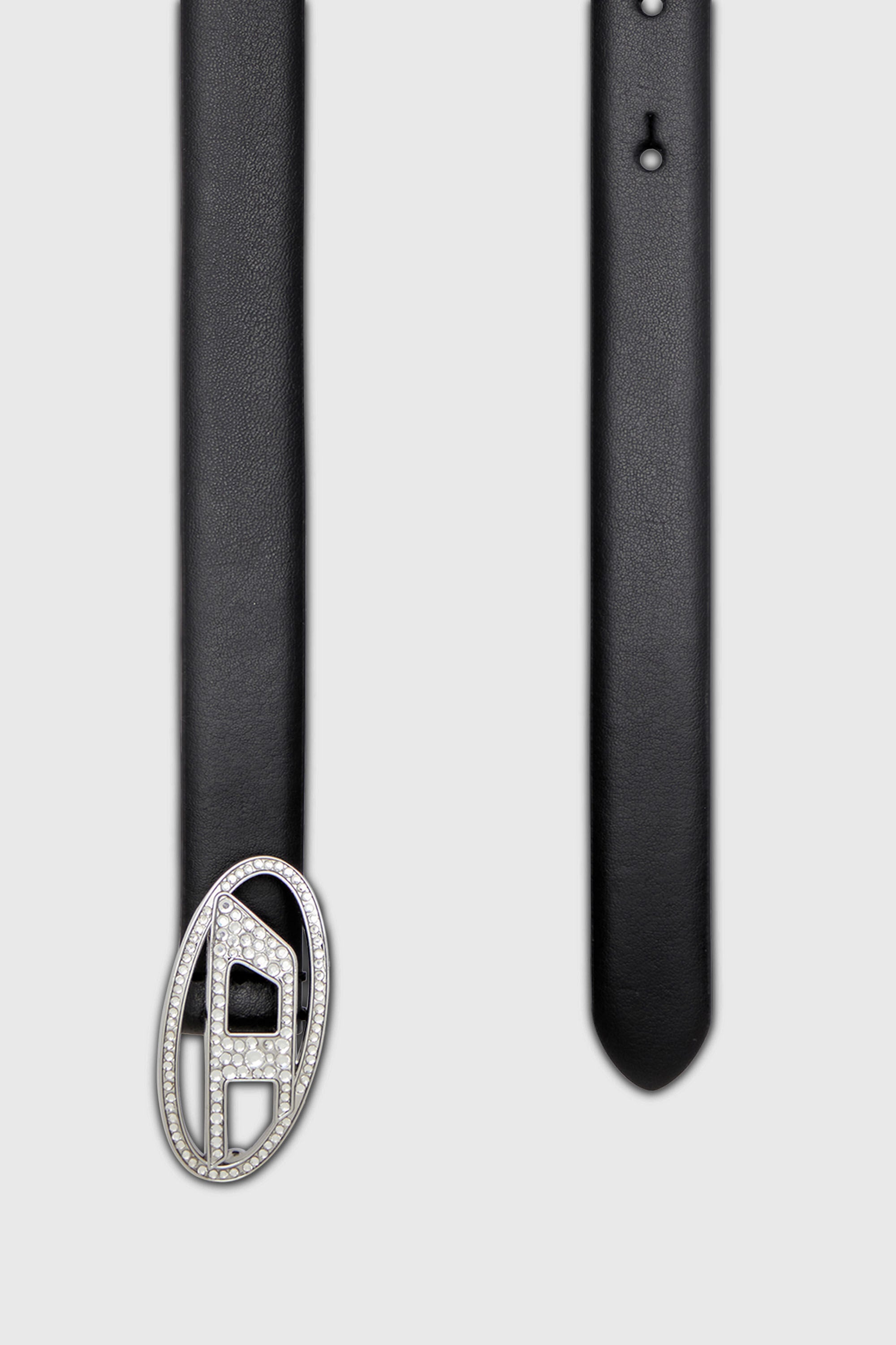 Diesel - B-1DR STRASS 20, Woman's 1.9cm slim leather belt with crystal buckle in Black - 2