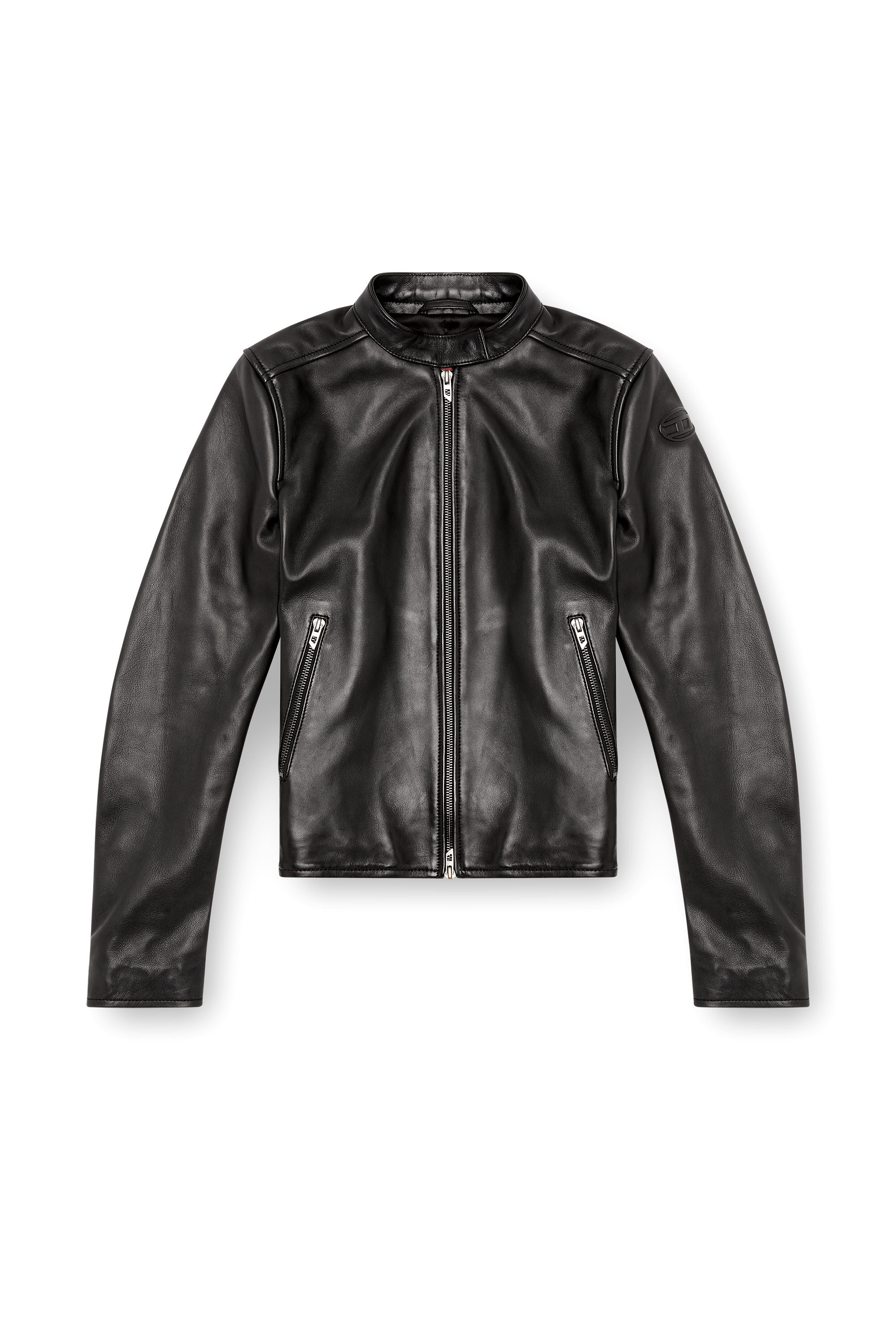 Diesel - L-AYLA, Woman Leather biker jacket with embossed logo in Black - Image 2