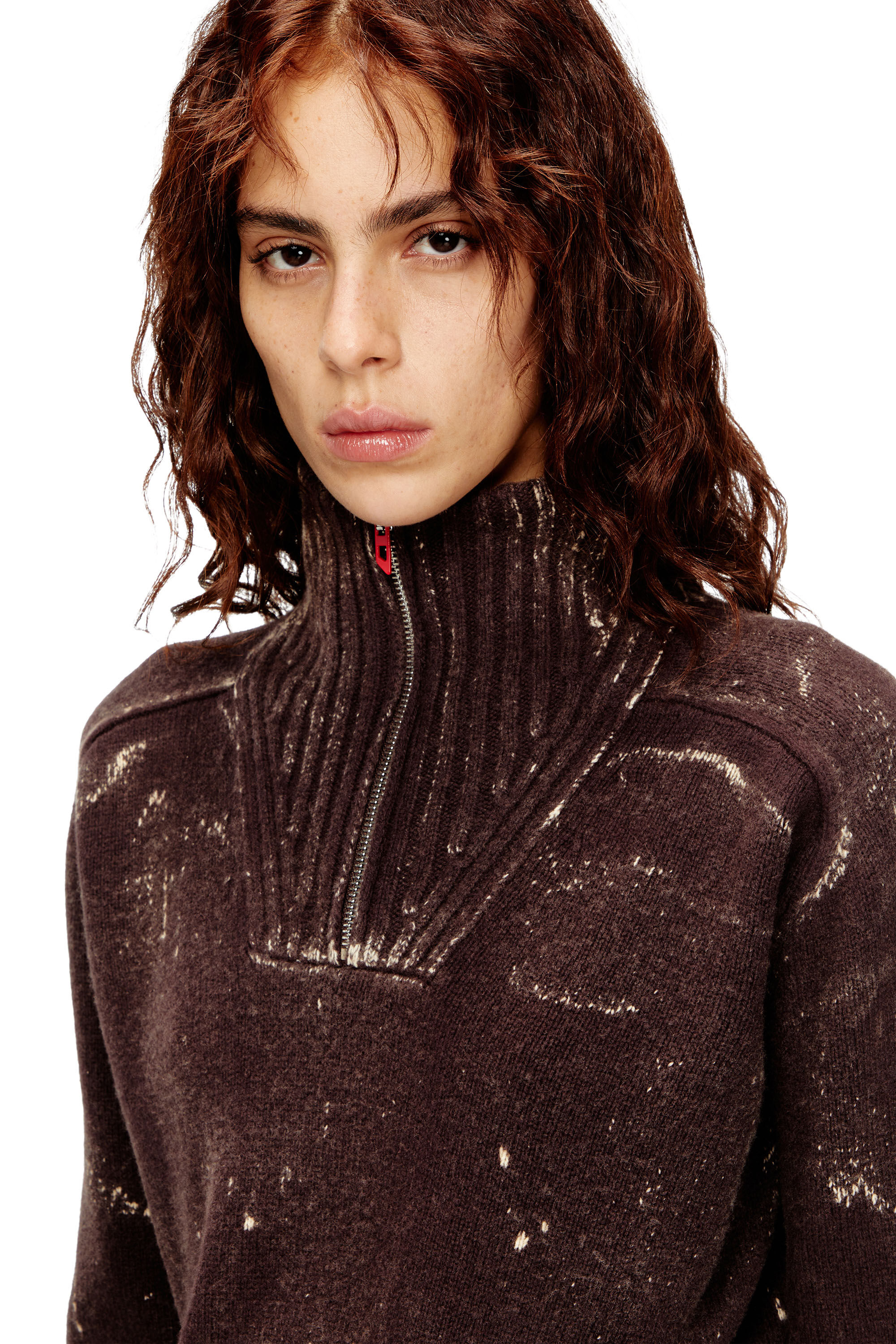 Diesel - M-MARCELLE, Woman's Midi dress in treated wool-blend knit in Brown - 5