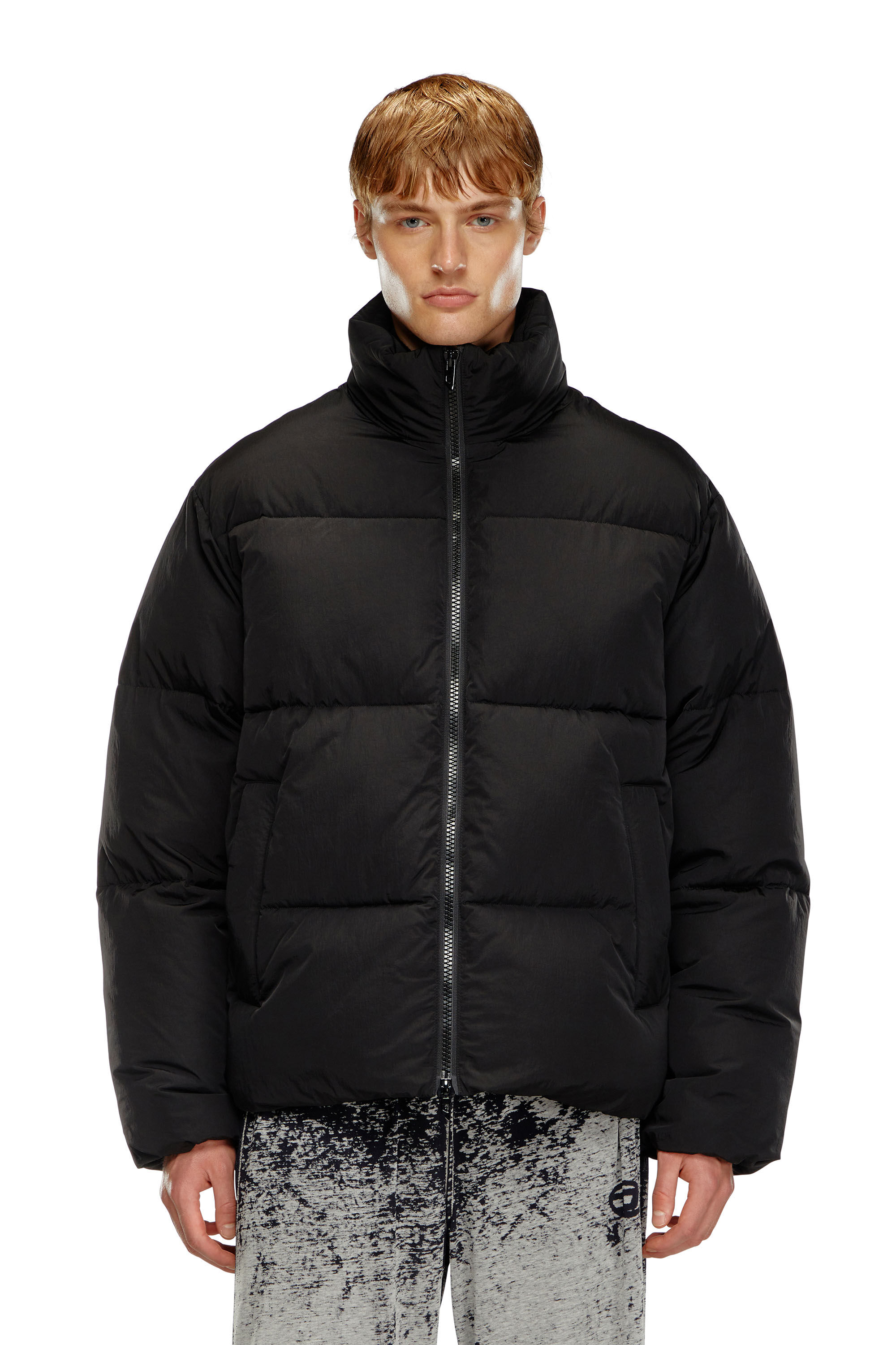 Diesel - W-RAVEEL, Man's Hooded down jacket in wrinkled nylon in Black - 3