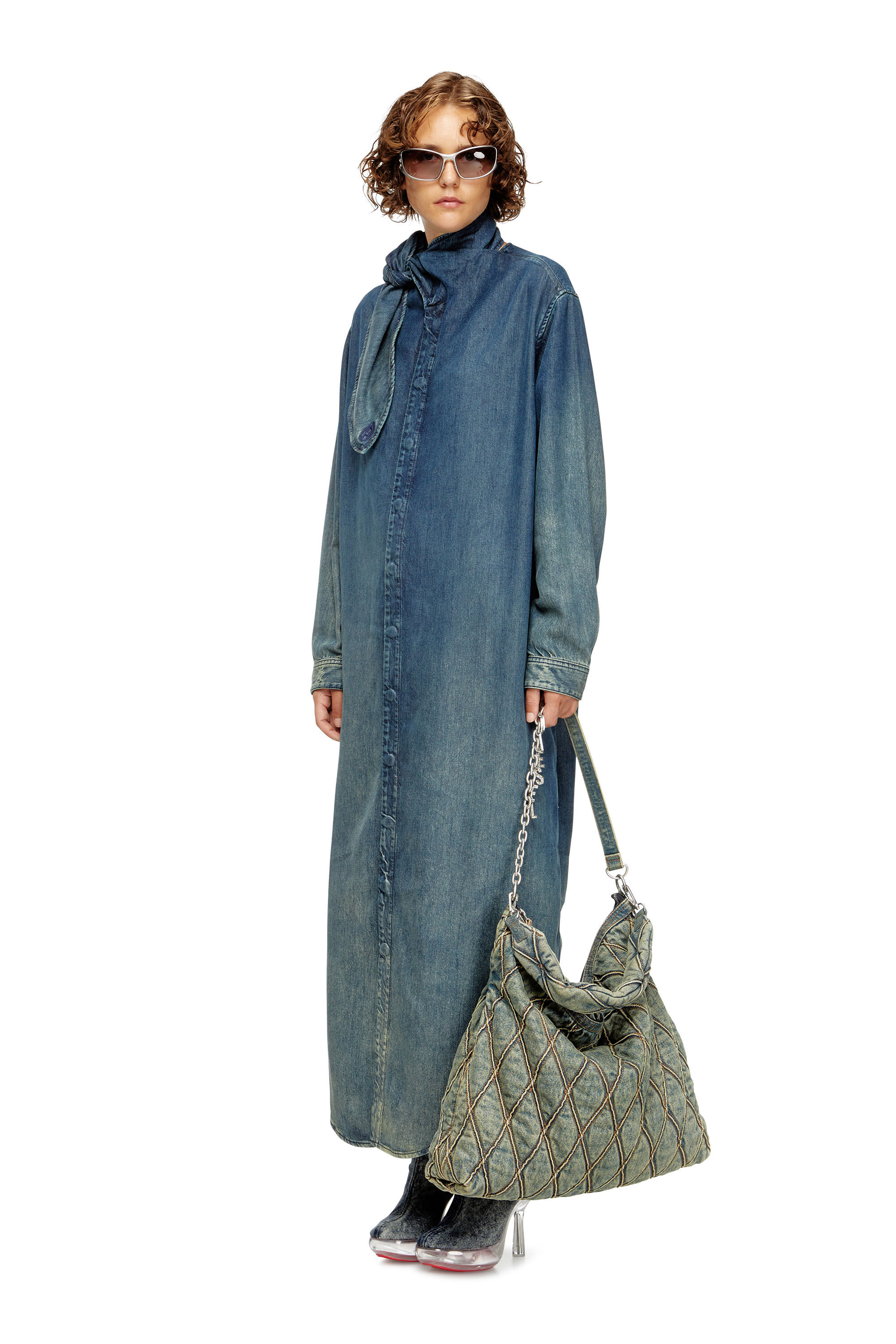 Diesel - D-LAKE PLATFORM MIDB ZIP  STRETCH, Woman's D-Lake-Platform ankle boots in denim and plexiglass in Medium blue - 6