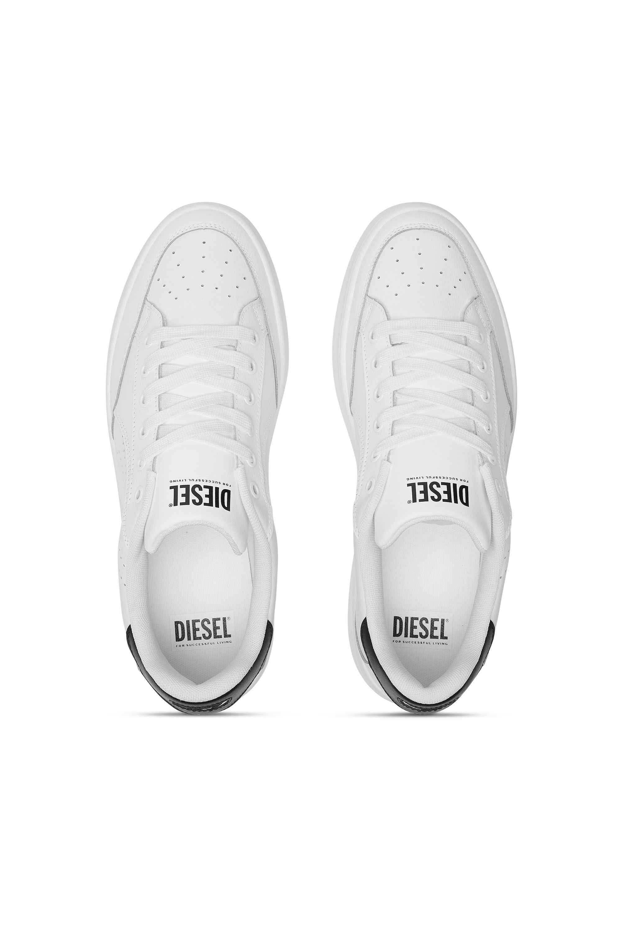 Diesel - S-DAKOTA LOW, Man's S-Dakota-Leather sneakers with perforated logo in White/Black - 5