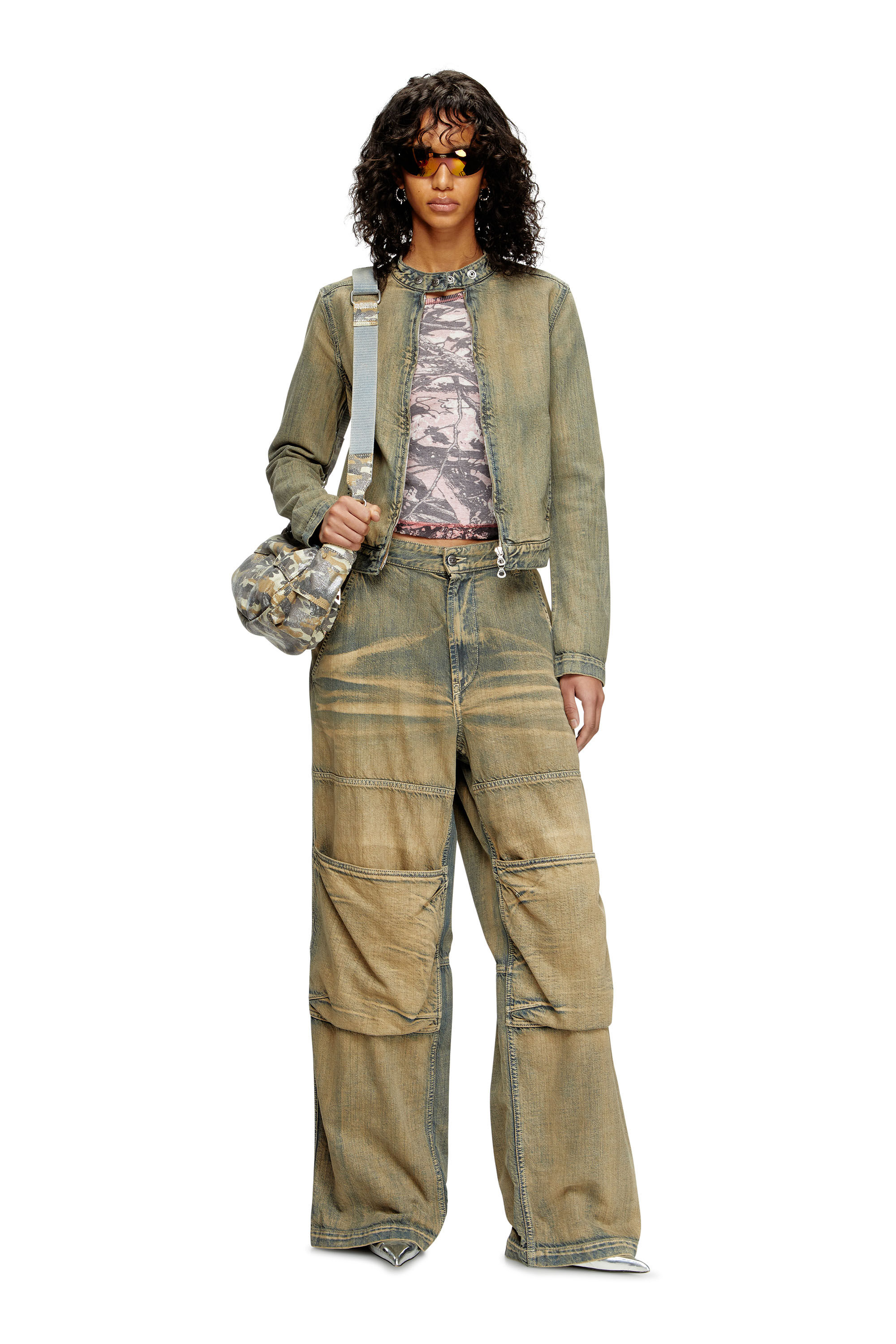 Diesel - DE-MORNIN, Woman's Moto jacket in gold-brush denim in Medium blue - 1
