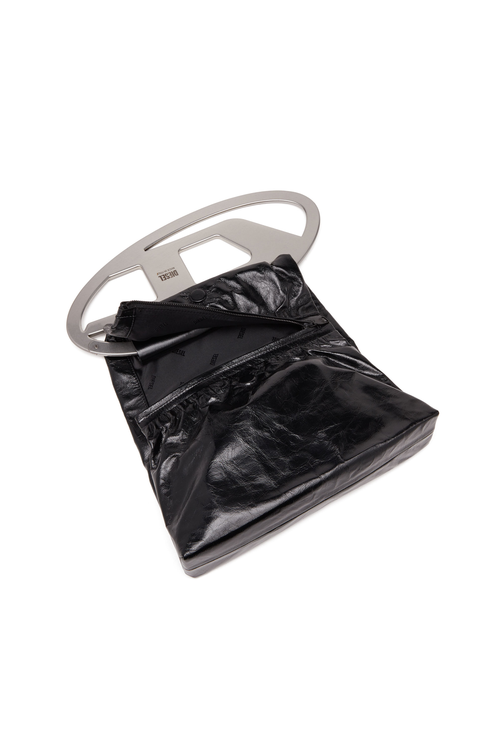 Diesel - BIG-D POUCH, Woman's Big-D-Clutch bag in crinkled leather in Black - 2