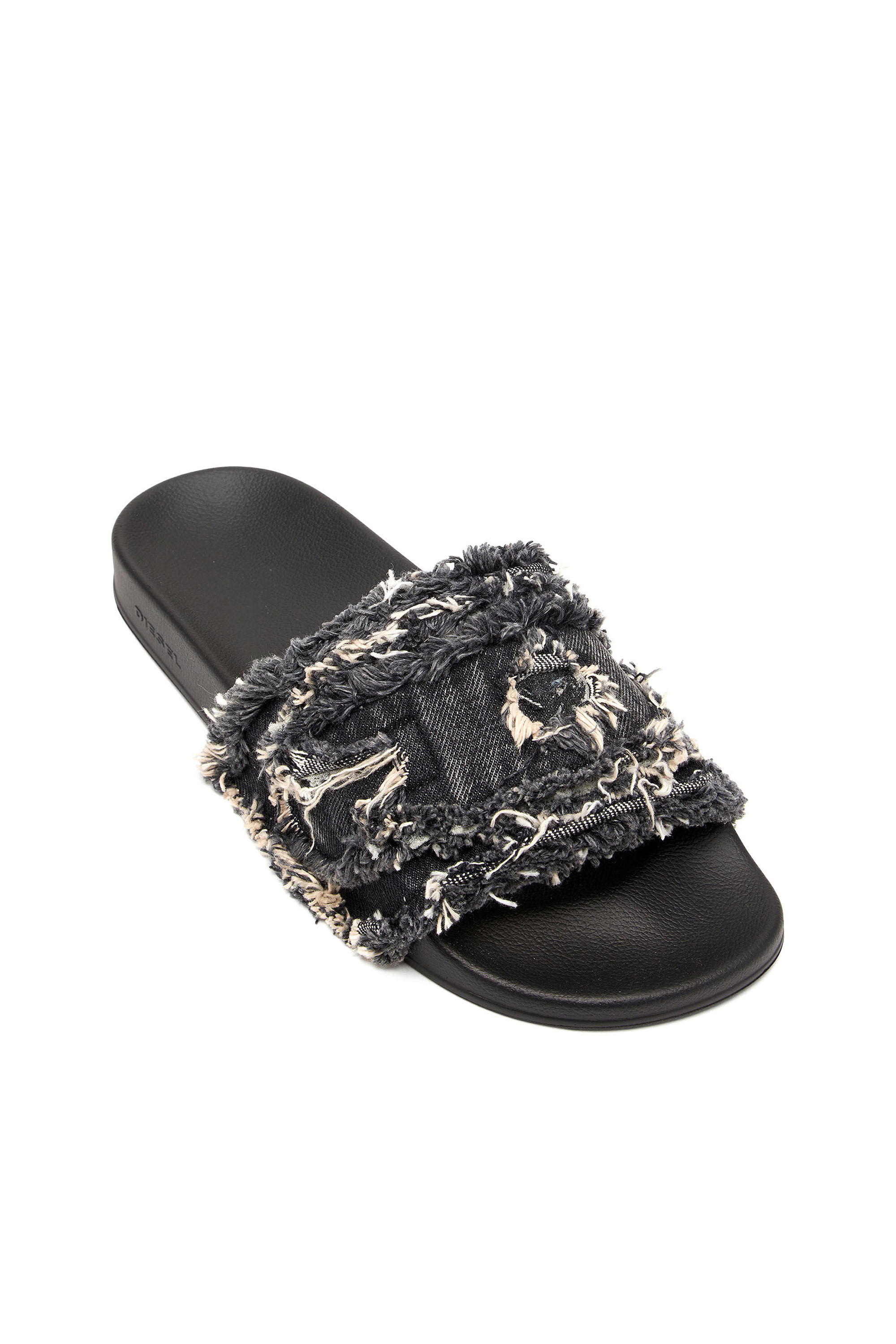 Diesel - SA-SLIDE D DENIM, Woman's Sa-Slide D-Fringed denim slides in Black - 6