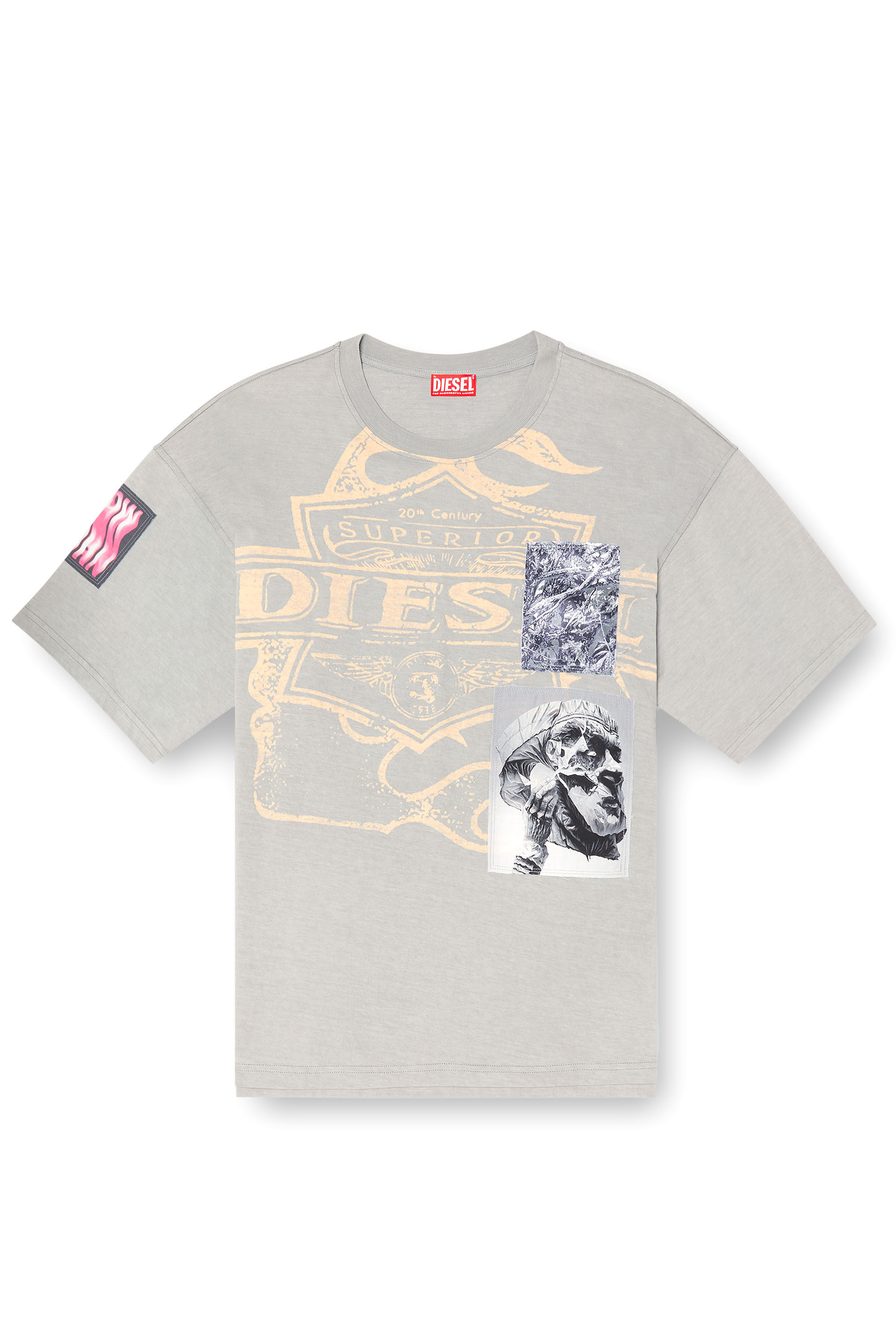 Diesel - T-BOXT-SLITS-R8, Man's T-shirt with patch detail in Grey - 2