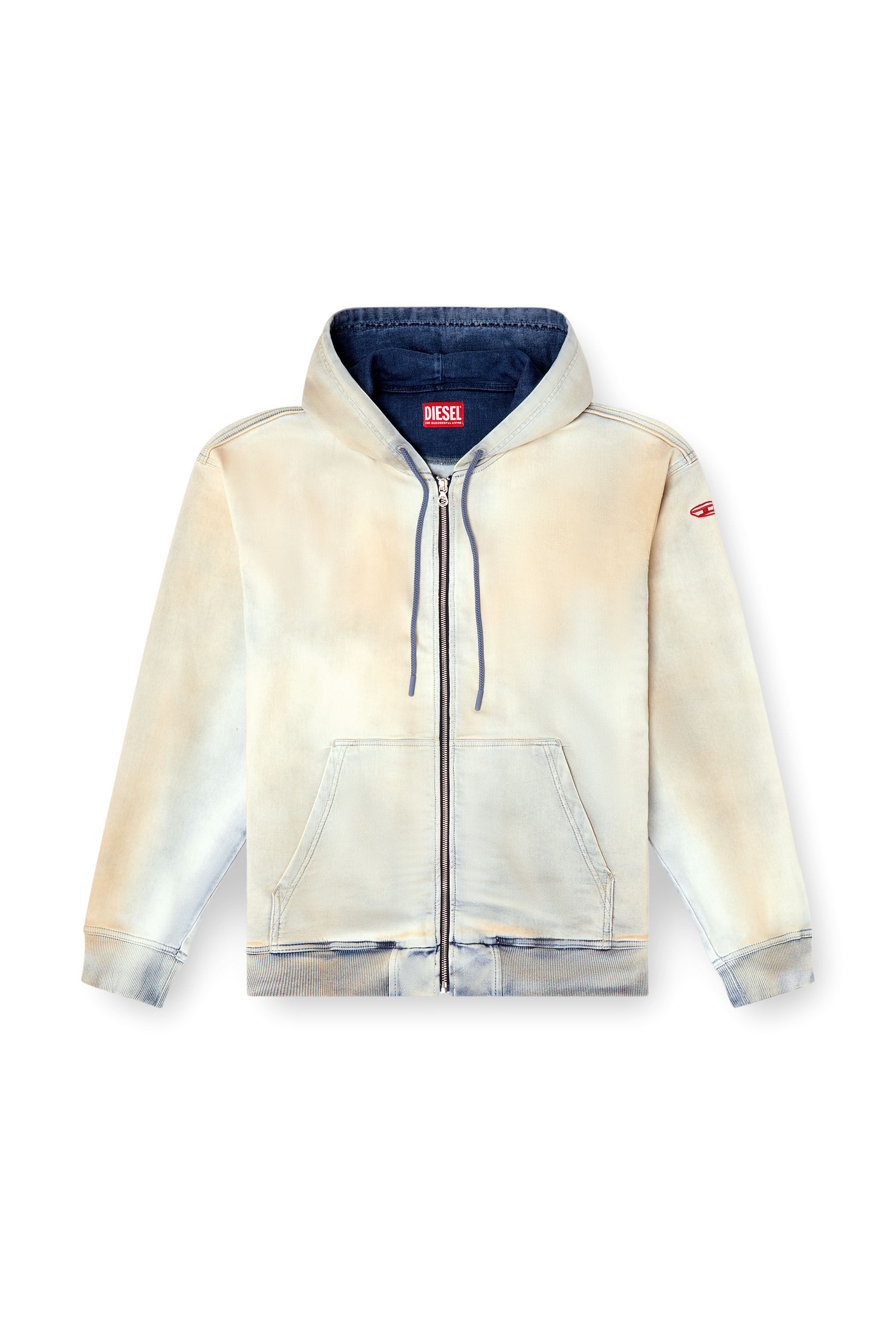 Diesel - D-GIR-S TRACK, Unisex's Zip-up hoodie in coated dusty Track Denim in Light Blue - 2