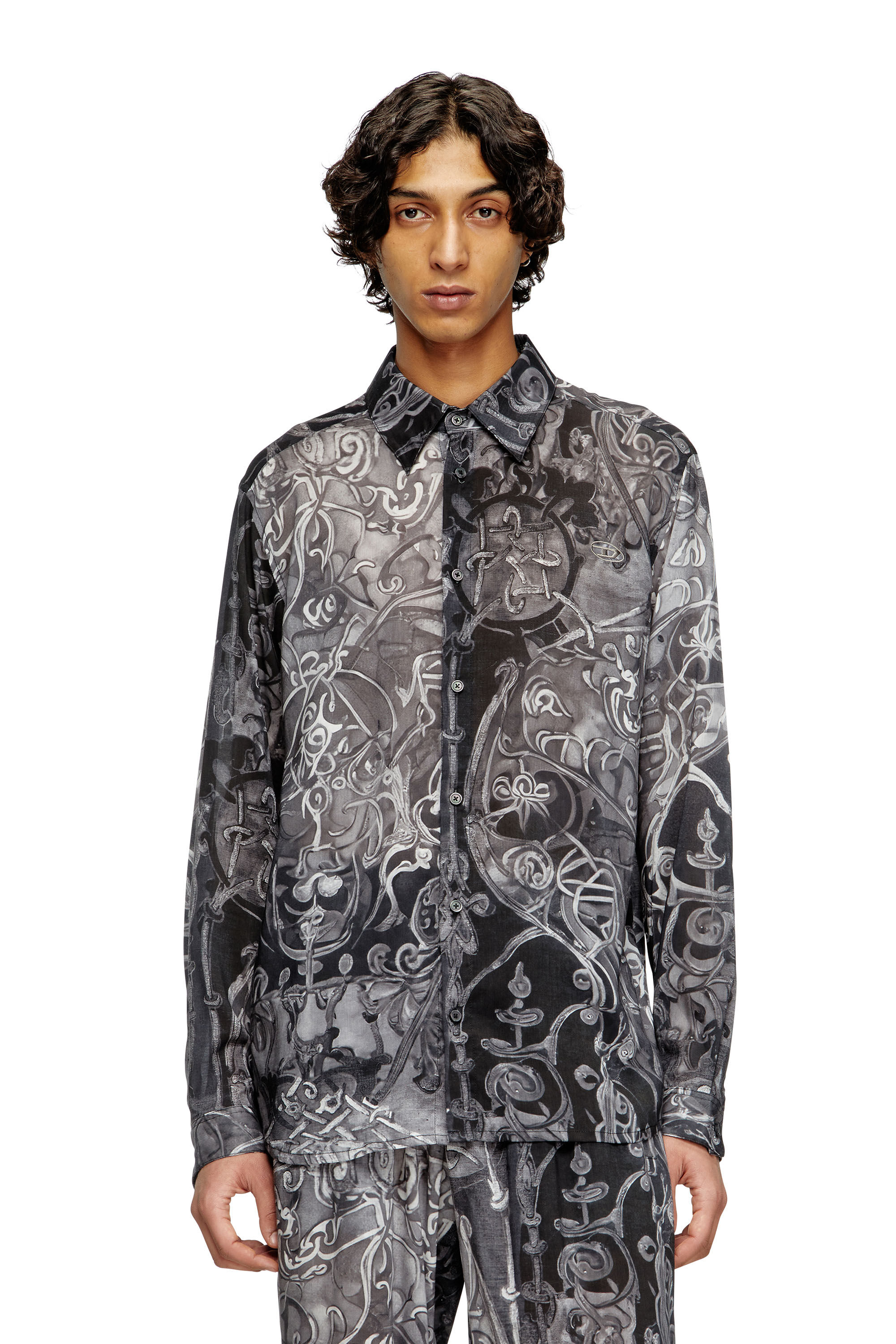Diesel - S-SIMPLY-B-AJFW, Man's TENCEL™ shirt with medieval print in Black - 3