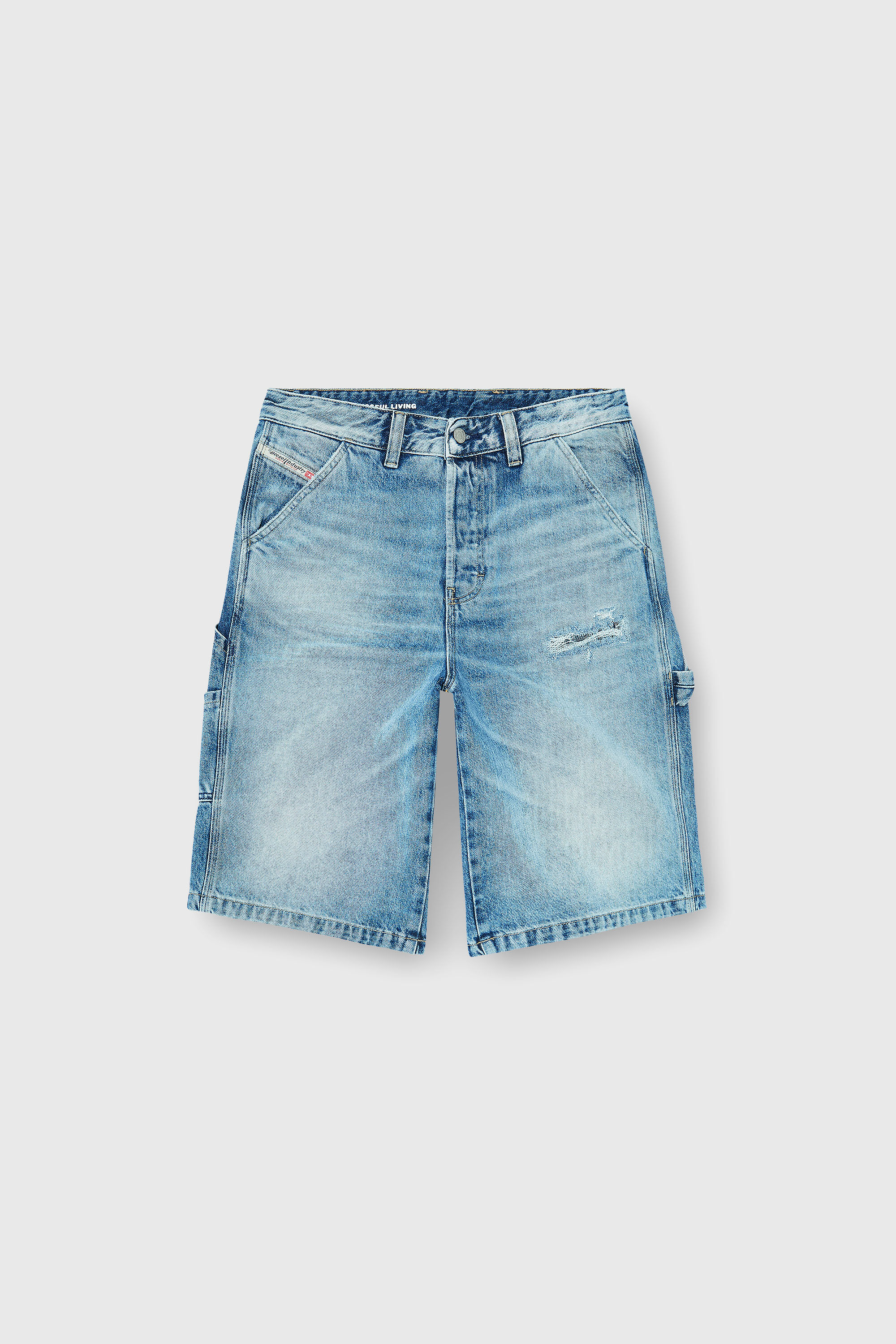 Diesel - D-LIVERY-W-SHORT, Man's Relaxed shorts in fluid denim with abrasions in Light Blue - 2