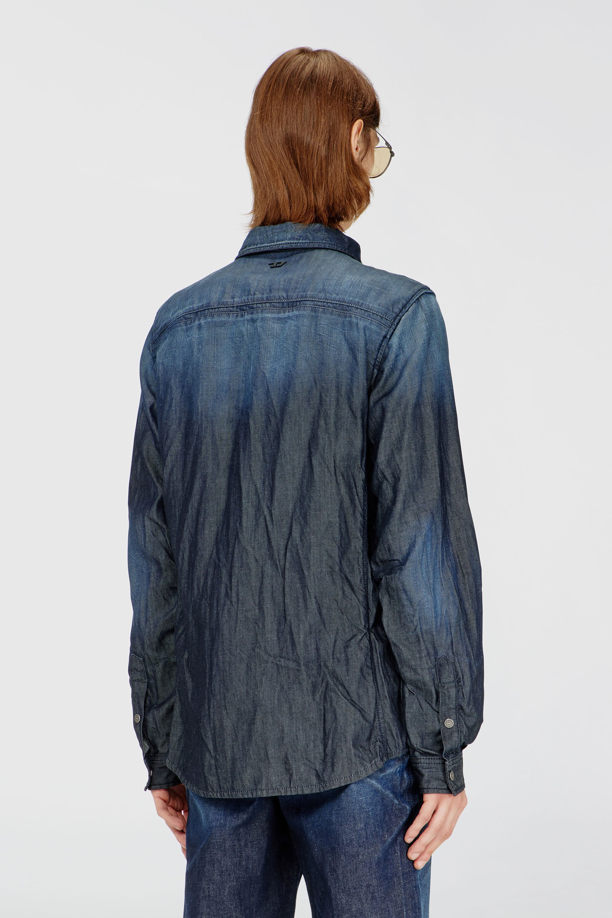 Diesel - D-SYNAR-FSJ1, Man's Shirt in creased denim in Dark Blue - 4