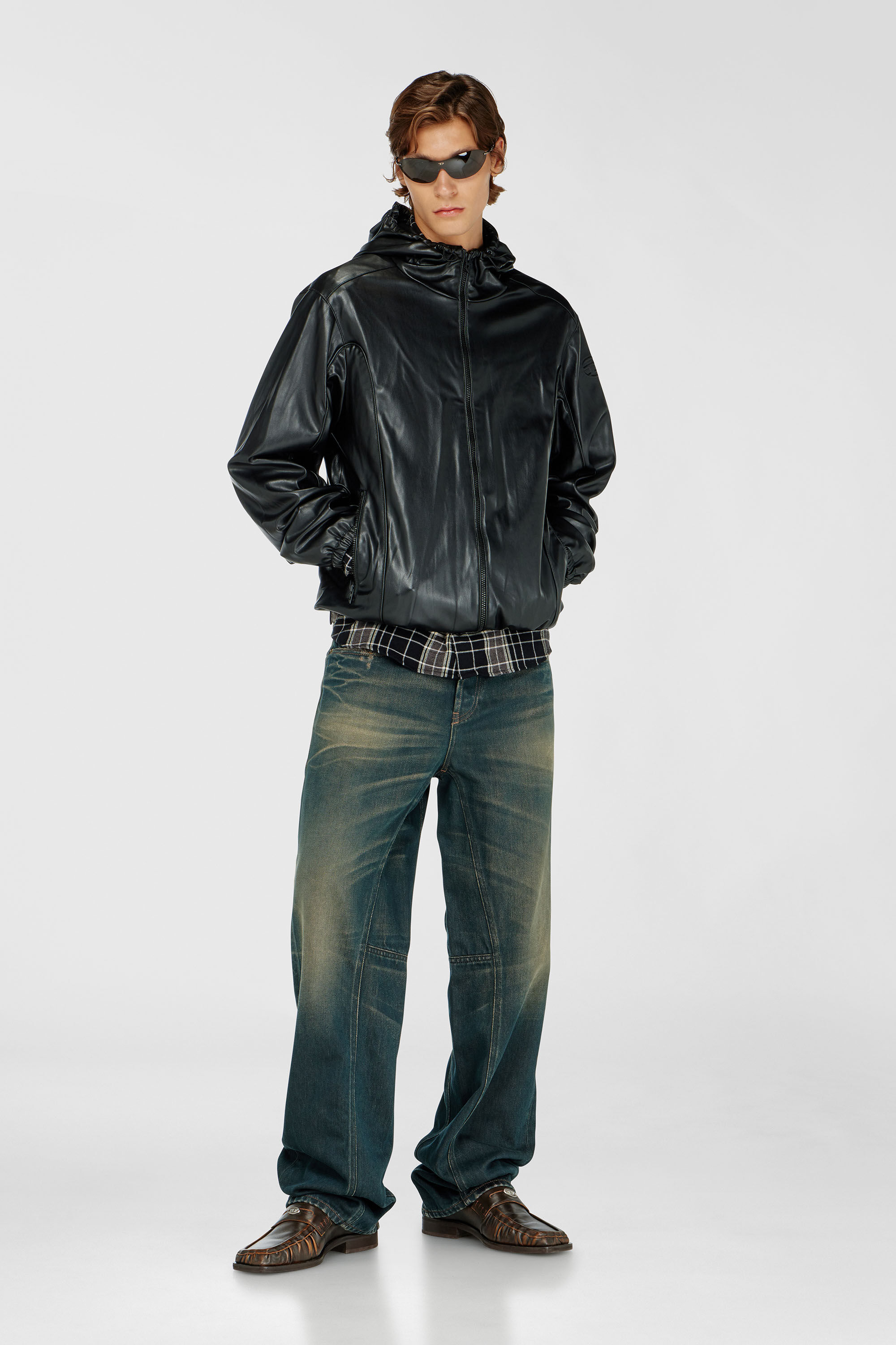 Diesel - J-HIVES-PGBX, Man's Hooded windbreaker in coated fabric in Black - 1