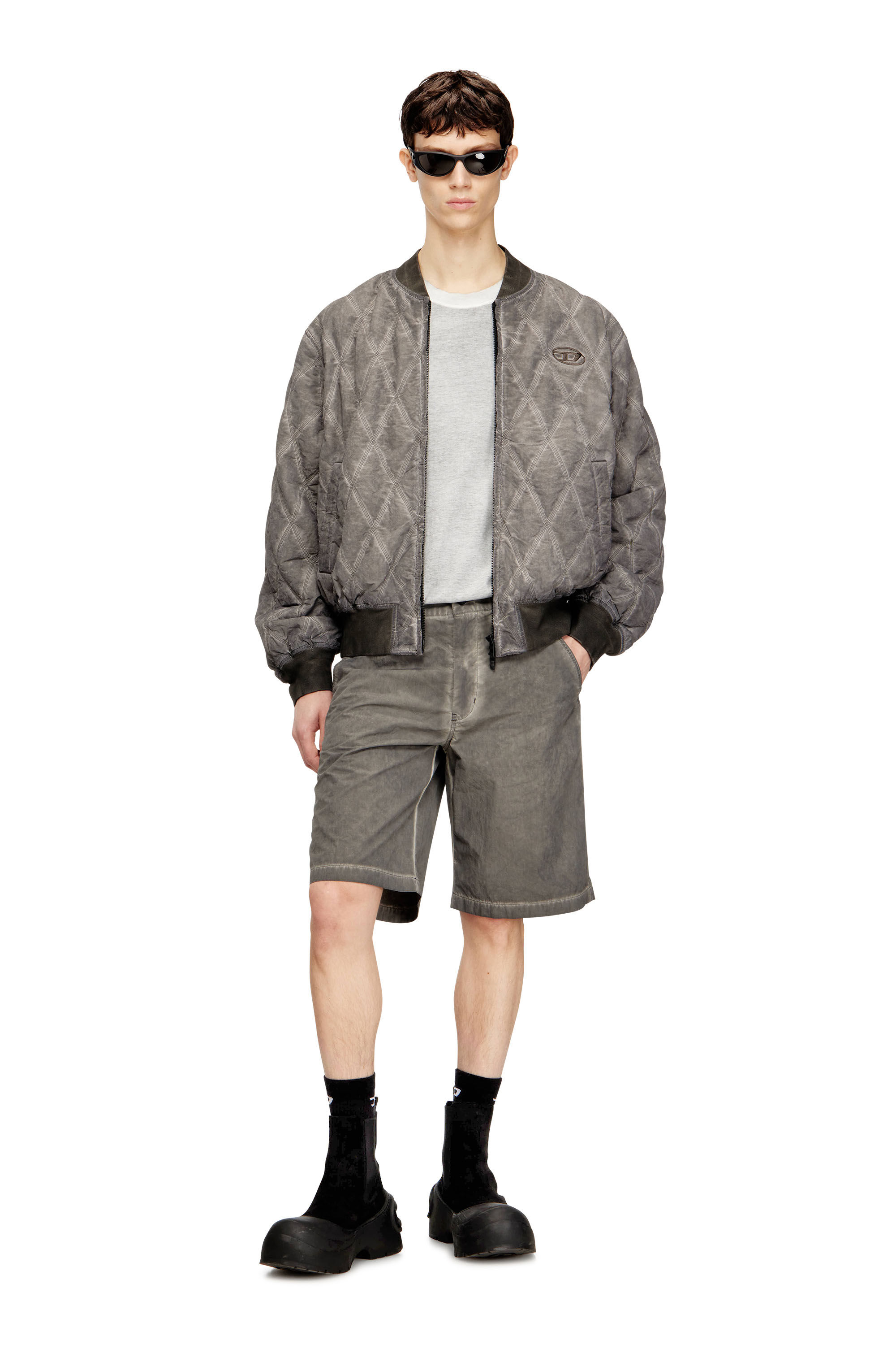 Diesel - P-HANT-CHINO-SHORT-TREAT, Man's Nylon-cotton shorts with pigment dye in Grey - 1