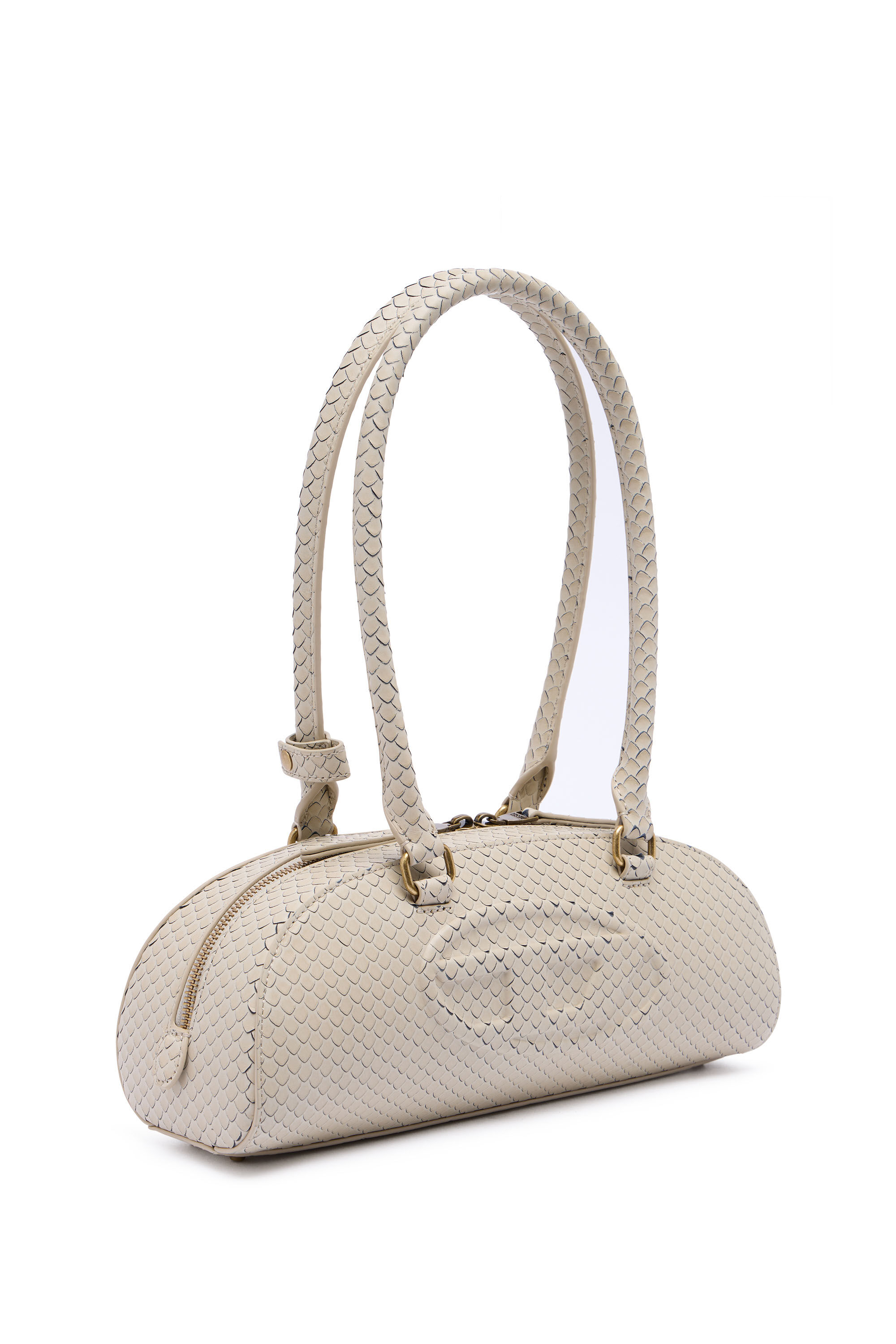 Diesel - 1DR DOME SHOULDER EW, Woman's 1DR Dome-Elongated bowling bag in textured leather in Beige - 6