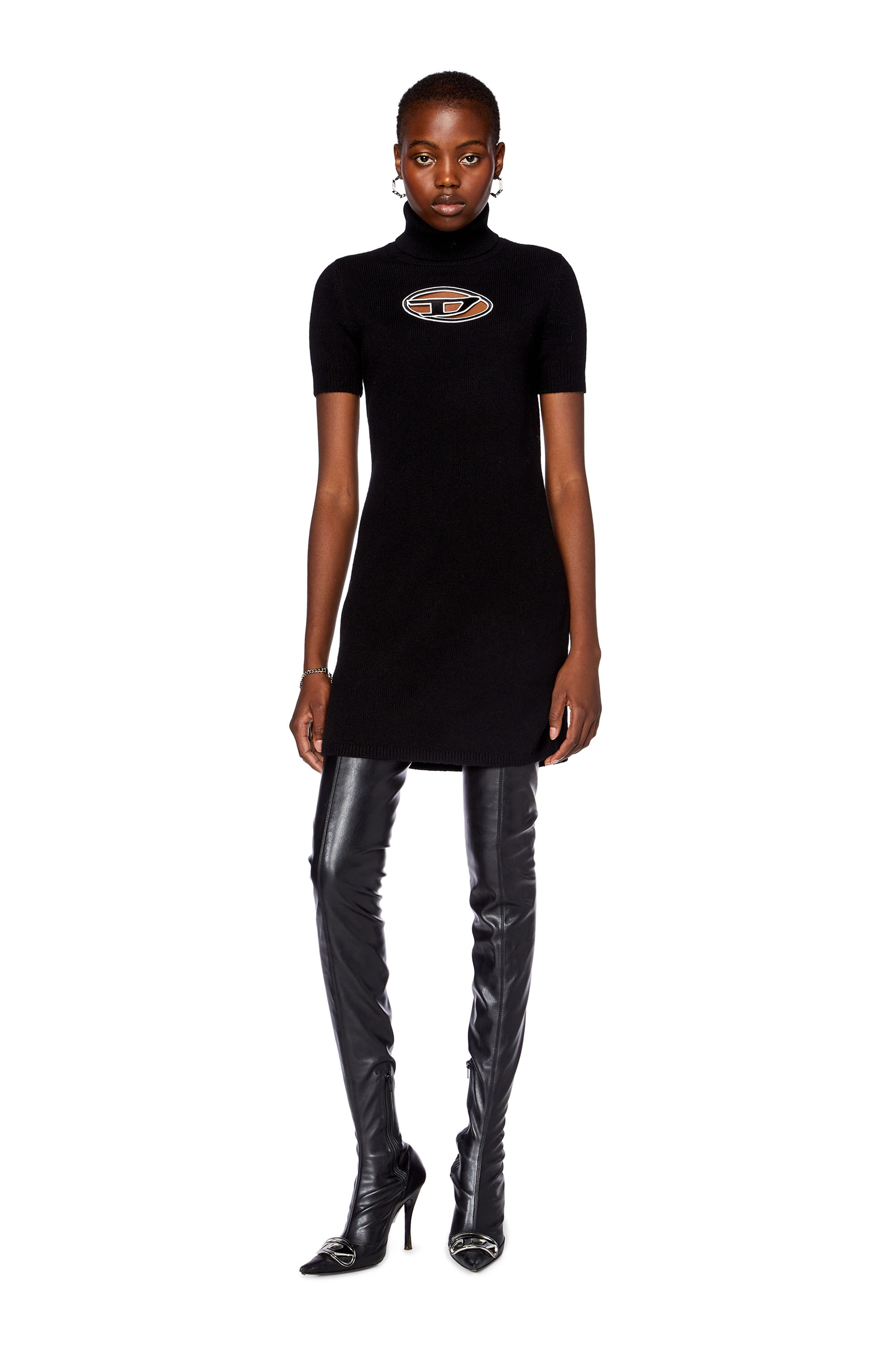 Roll-neck dress with oval D plaque