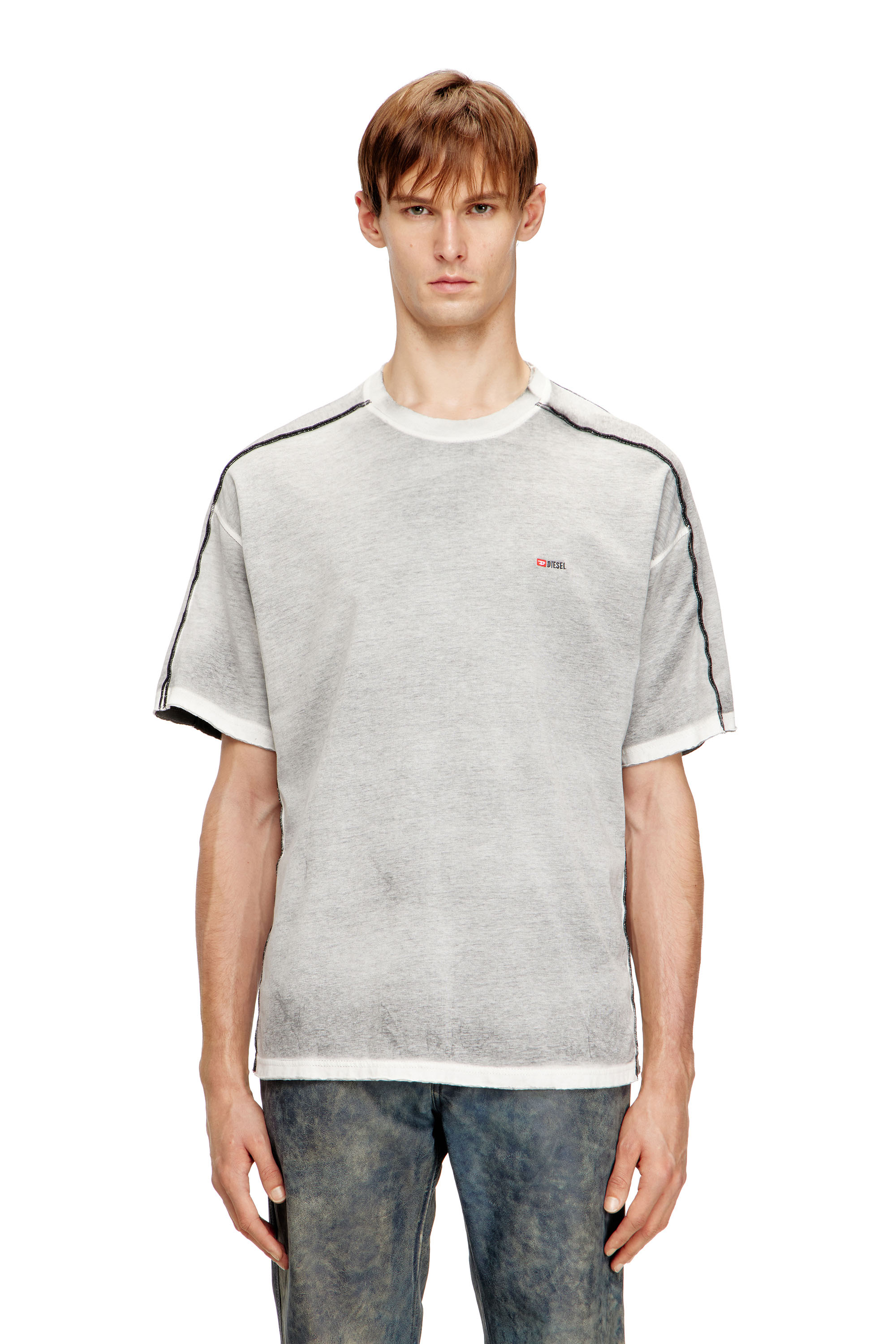 Diesel - T-RIVEN, Man's Relaxed cotton T-shirt with colour spray in Light Grey - 1
