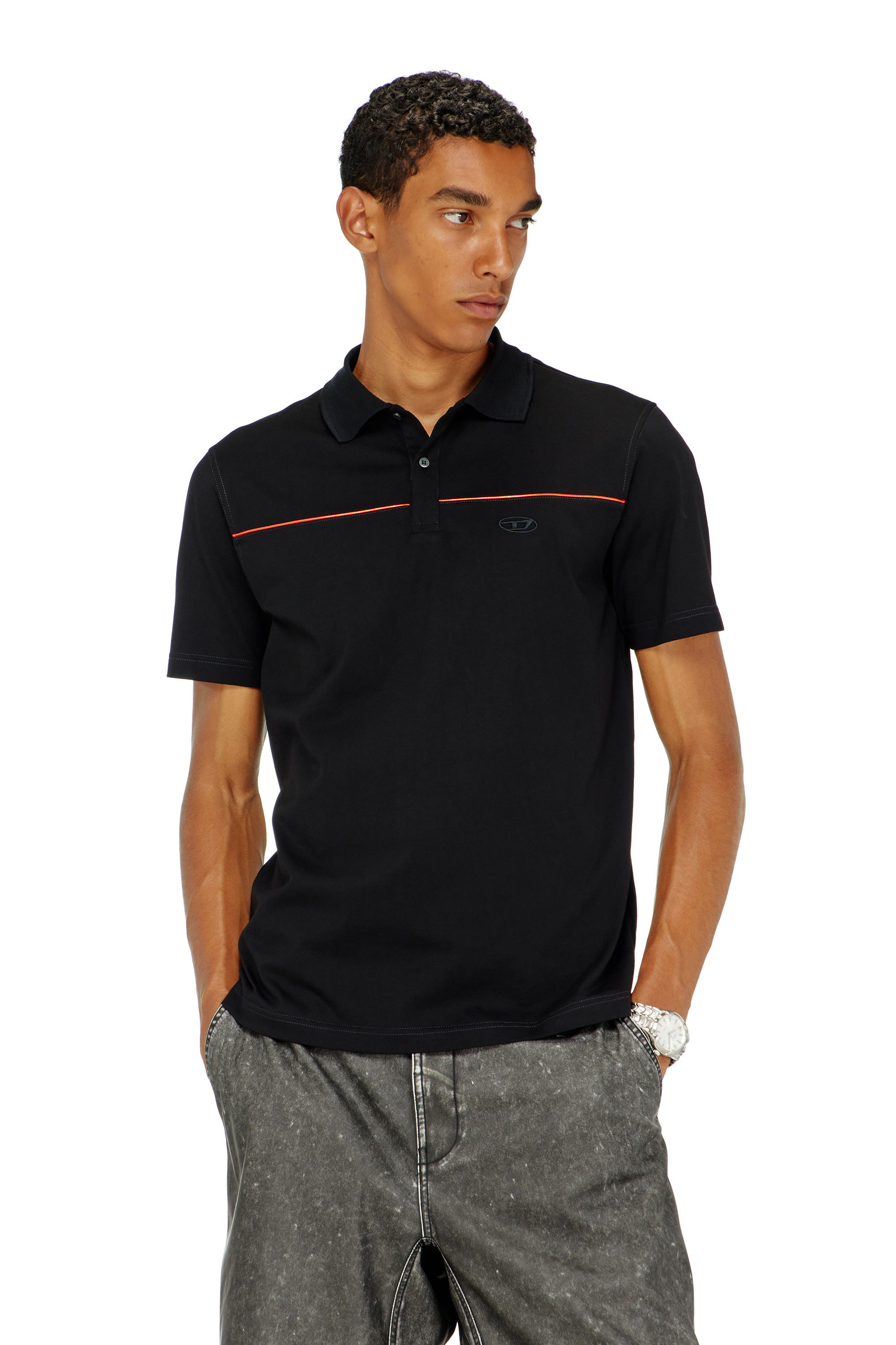 Diesel - T-REJUST-PIPING, Man's Polo shirt with contrast piping in Black - 1