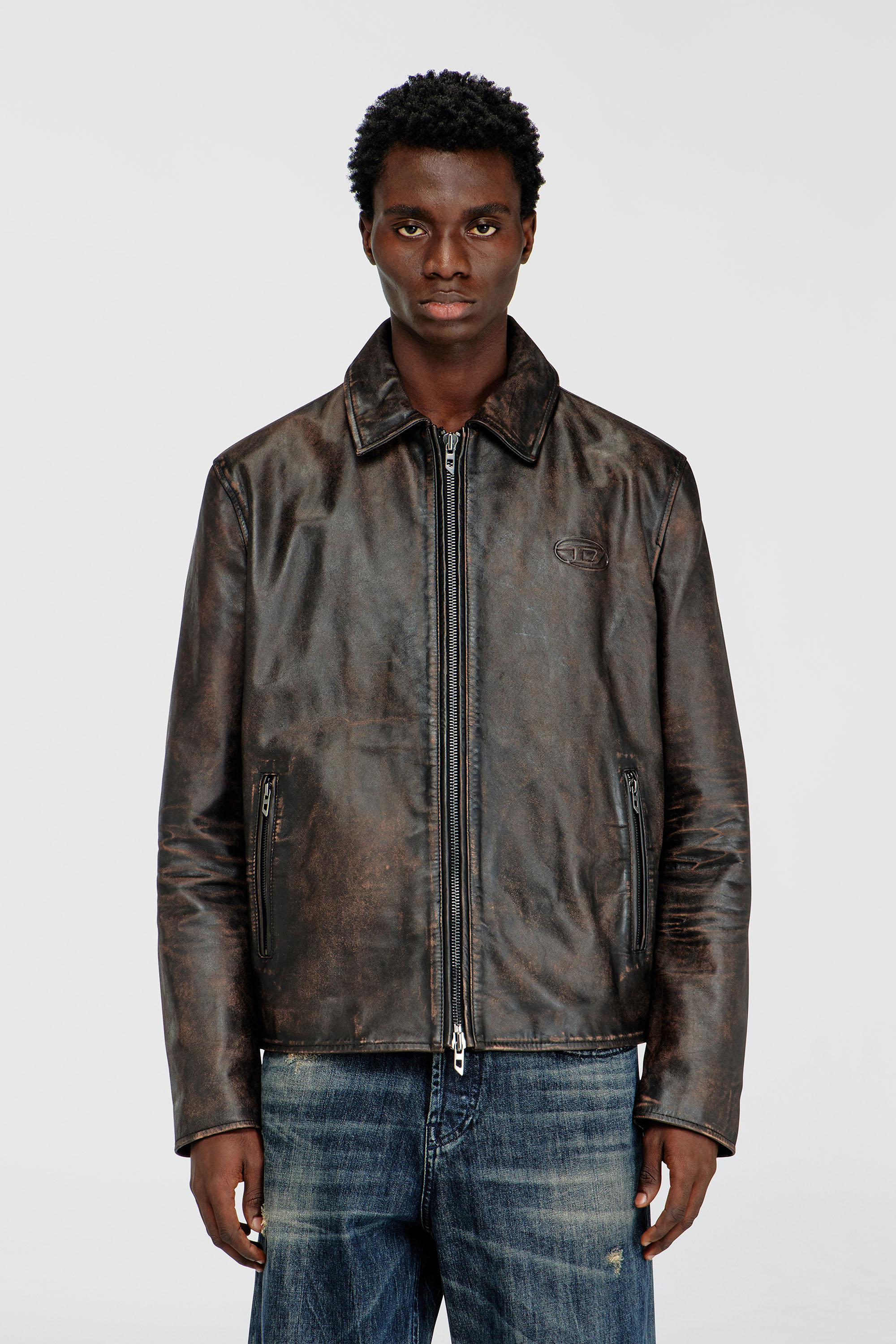Diesel - L-AMAR-WRD, Man's Coach jacket in treated leather in Brown - 2
