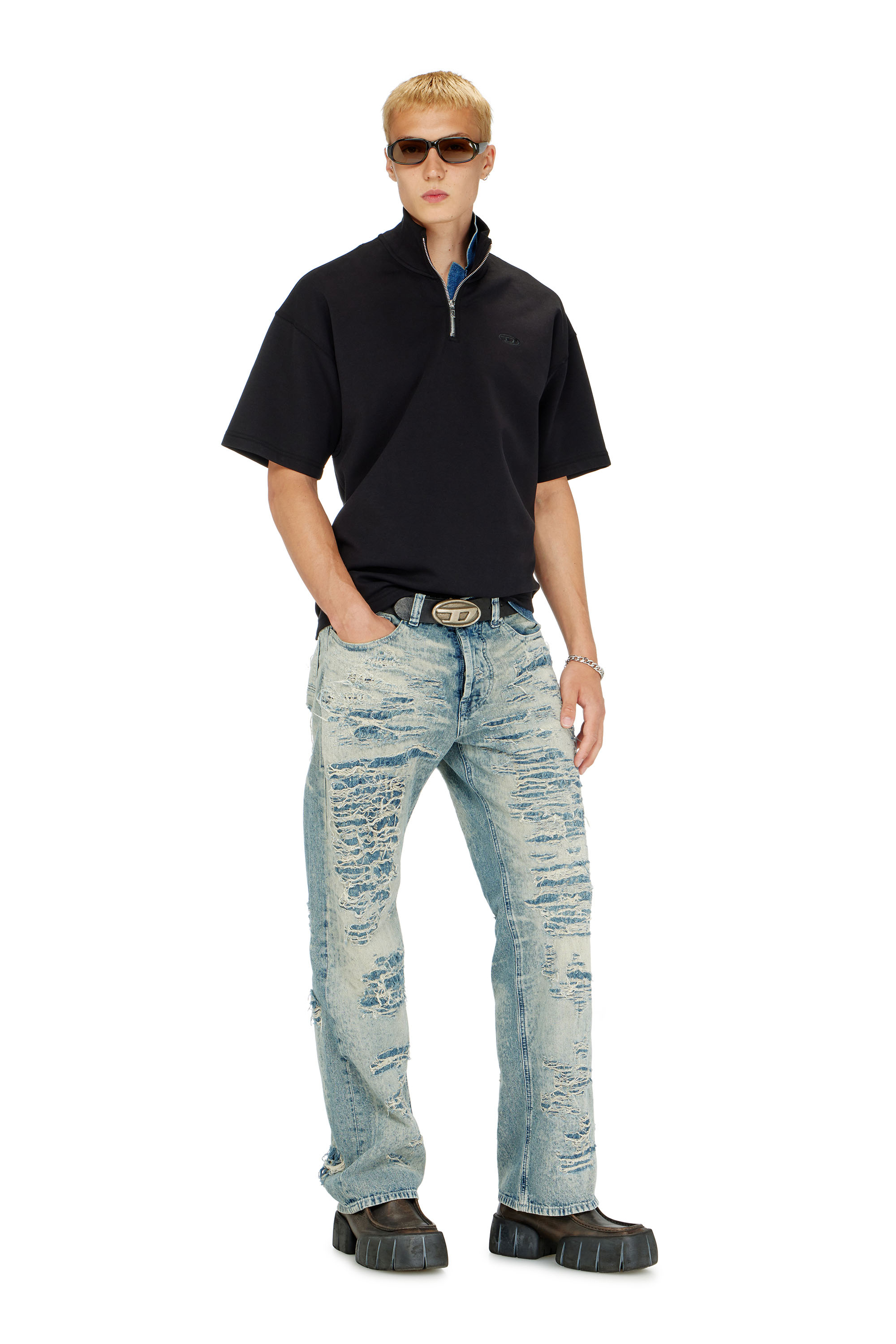 Diesel - S-CUBY, Man's Short-sleeve half-zip sweatshirt in light scuba in Black - 2