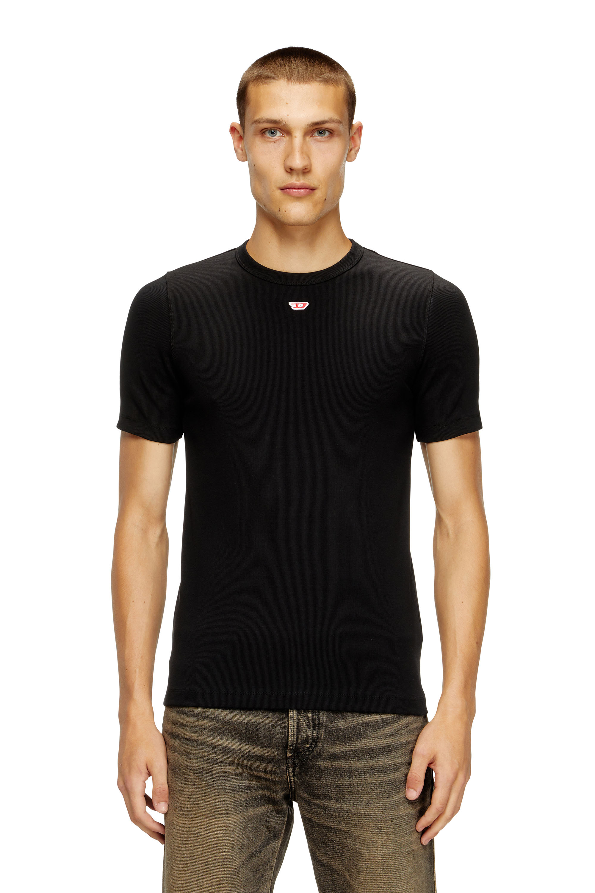 Diesel - D-RIBBER-N, Man's T-shirt with D patch in Black - 1