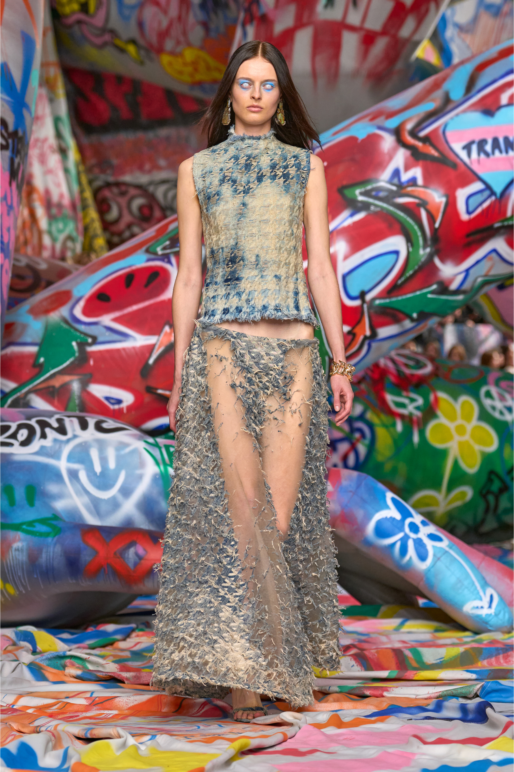 Diesel - DE-TAPI-FSH2, Woman's Sleeveless top in houndstooth-weave denim in Medium blue - 6