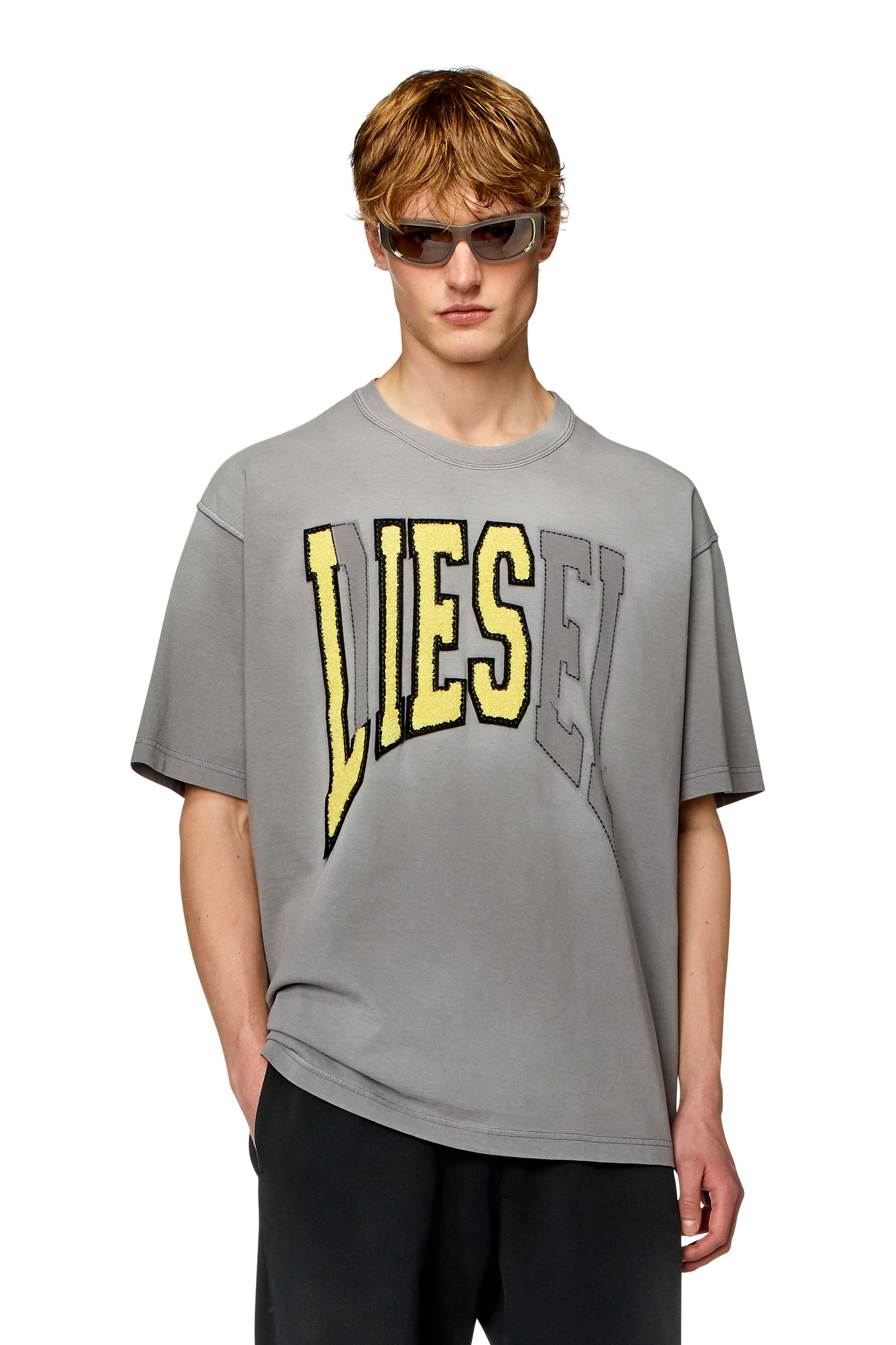 Diesel - T-WASH-N, Man Oversized T-shirt with Diesel Lies logo in Grey - Image 1