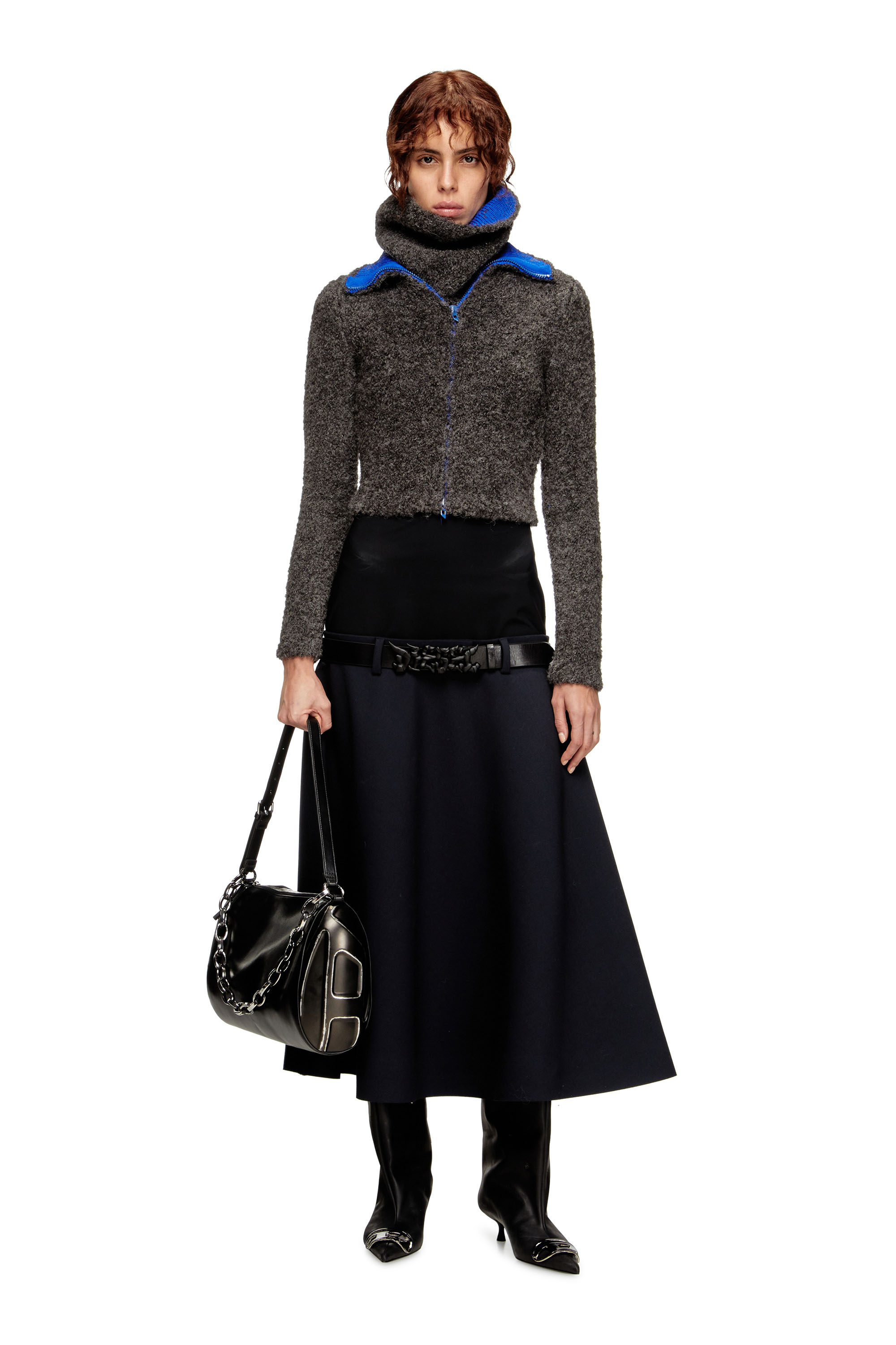 Diesel - M-ELEONERE, Woman's Zip cardigan with contrast interior in Dark grey - 1