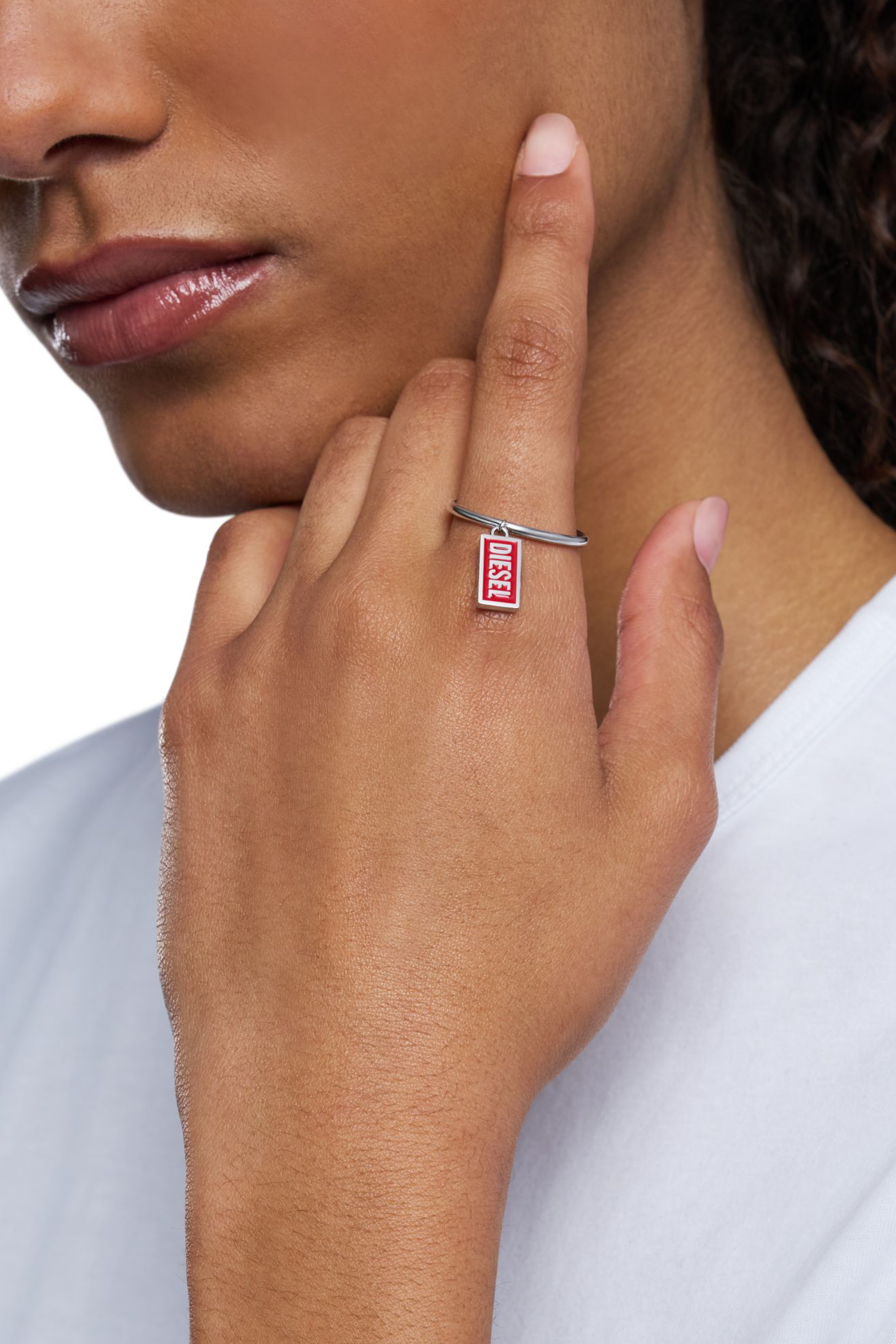 Diesel - DX1618931 JEWELLERY, Unisex's Stainless steel logo charm ring in Red - 3