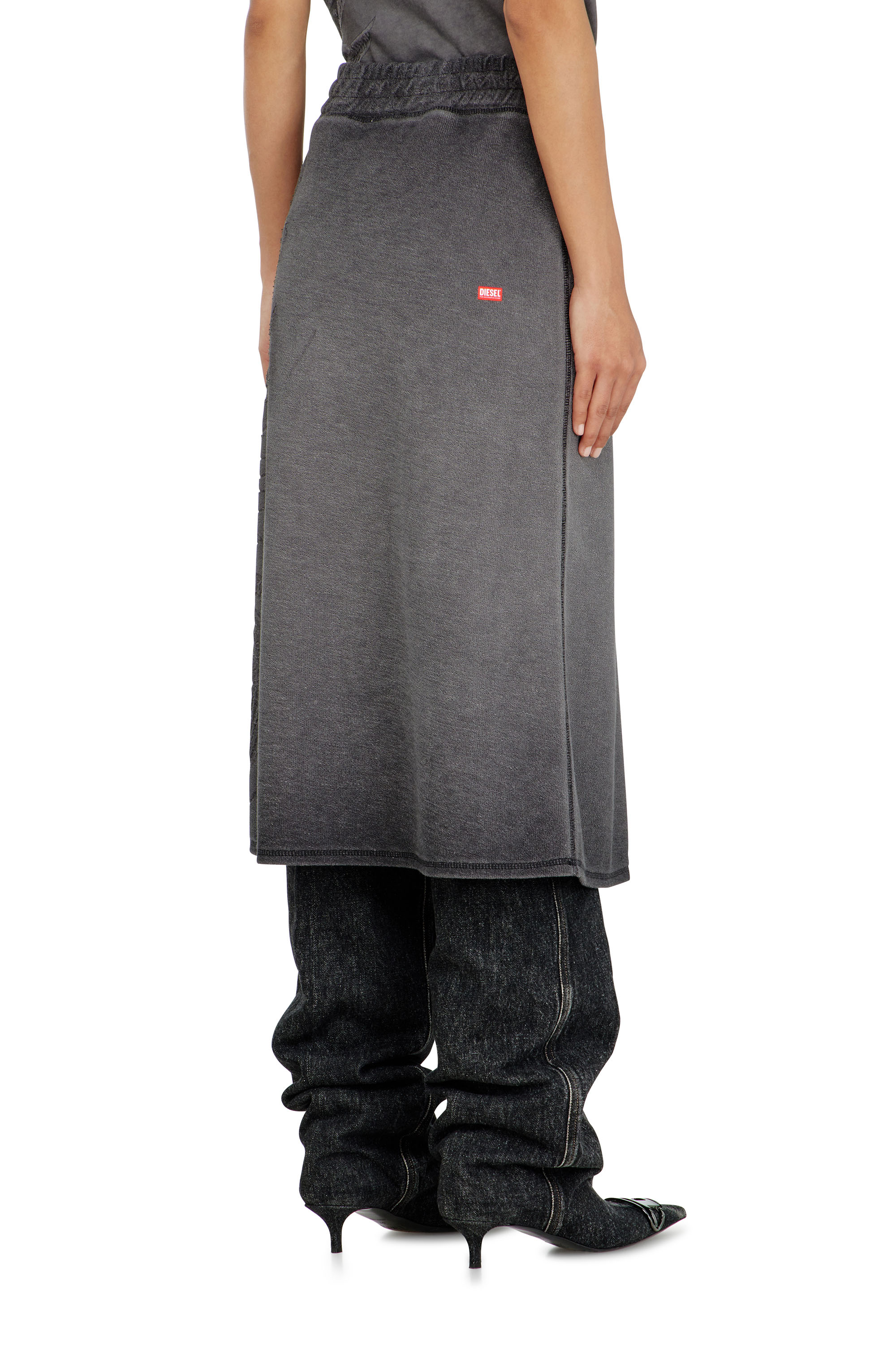 Diesel - O-BEAUTY, Woman's Fleece midi skirt with d&eacute;vor&eacute; print in Dark grey - 3