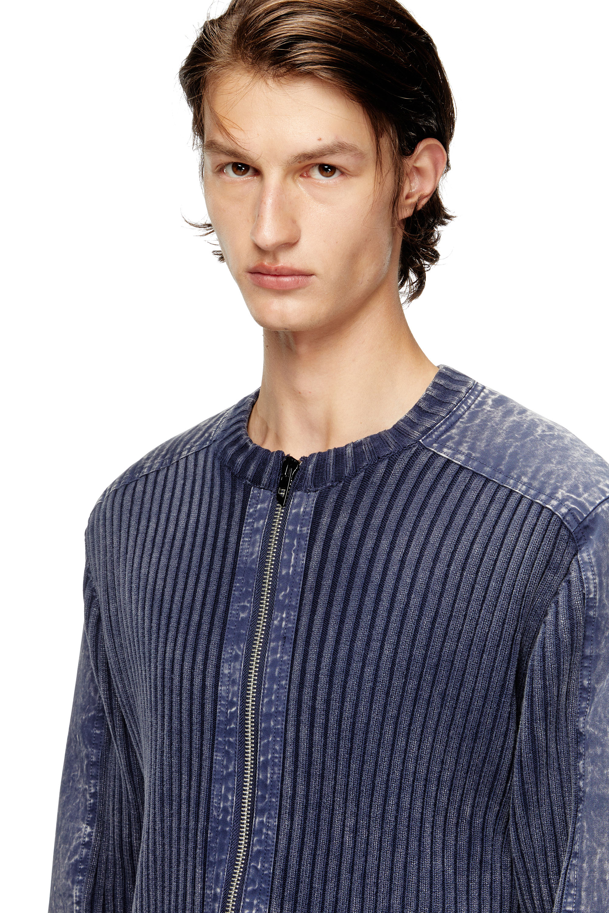 Diesel - K-MATTY, Man's Zip-up cardigan with contrast panels in Blue - 5