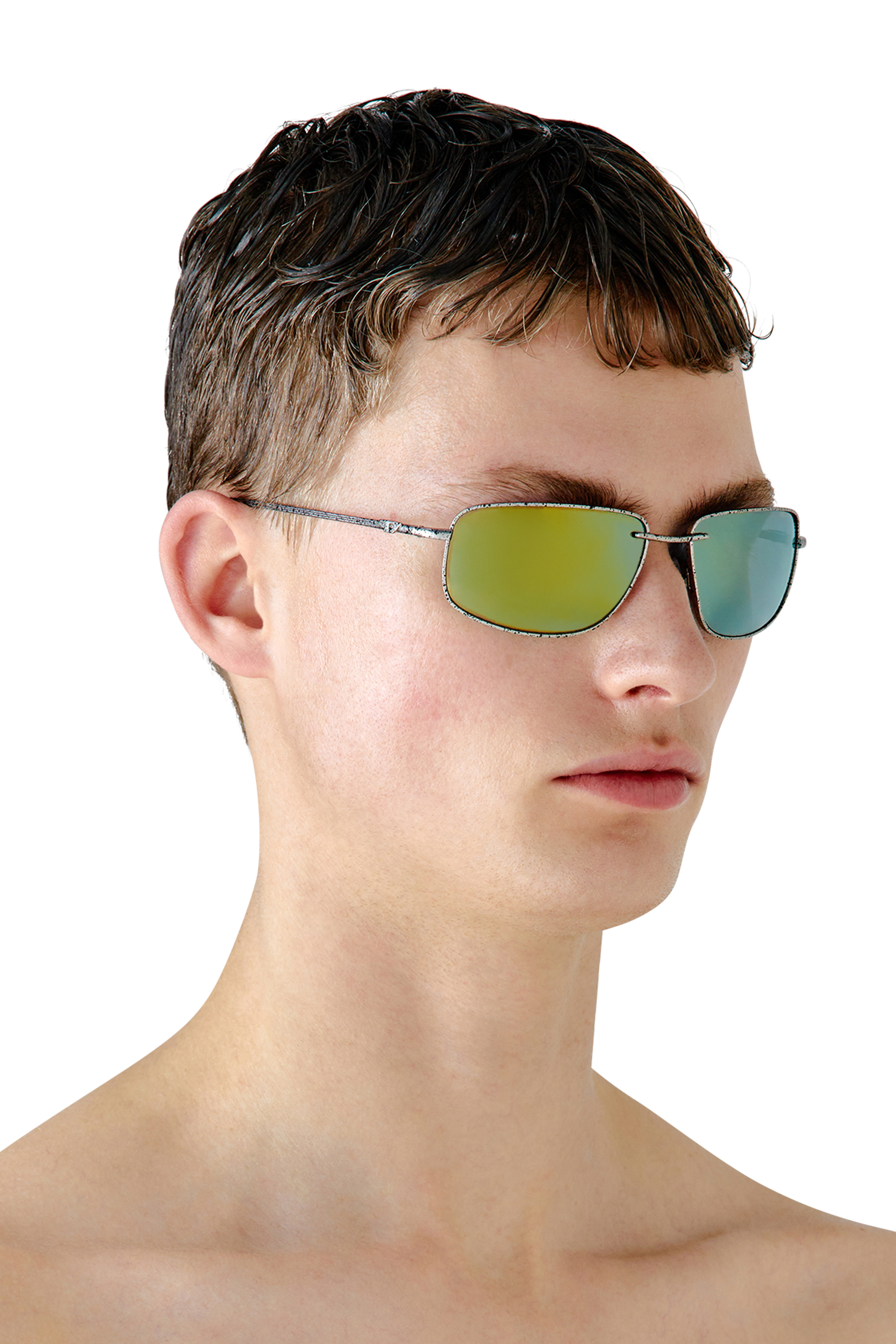 Diesel - 0DL1005, Unisex's Racer shape sunglasses in metal in Spotted Silver/Peacock - 6