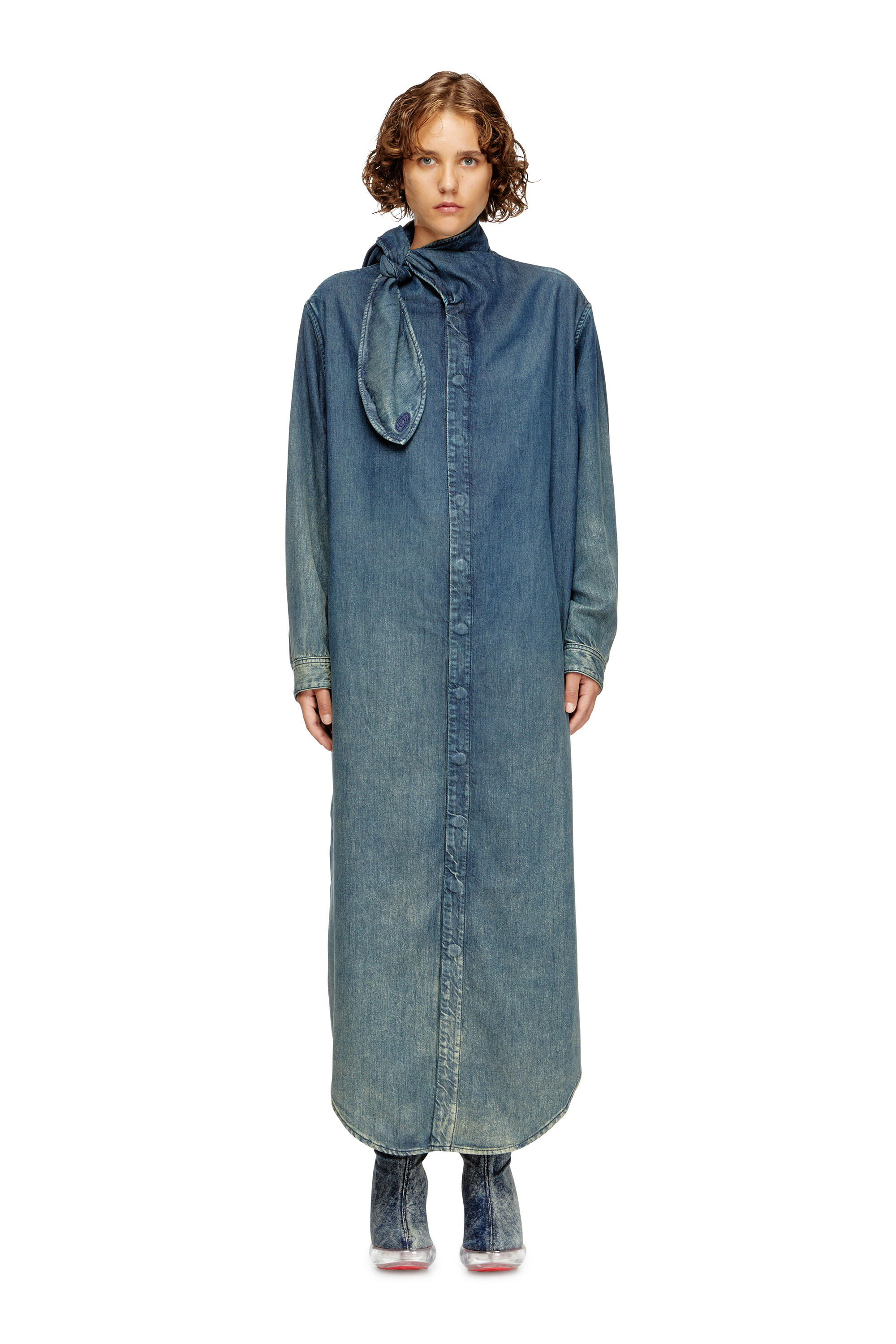 Diesel - DE-BARBARA-S, Woman's Long shirt dress in fluid denim in Medium blue - 3