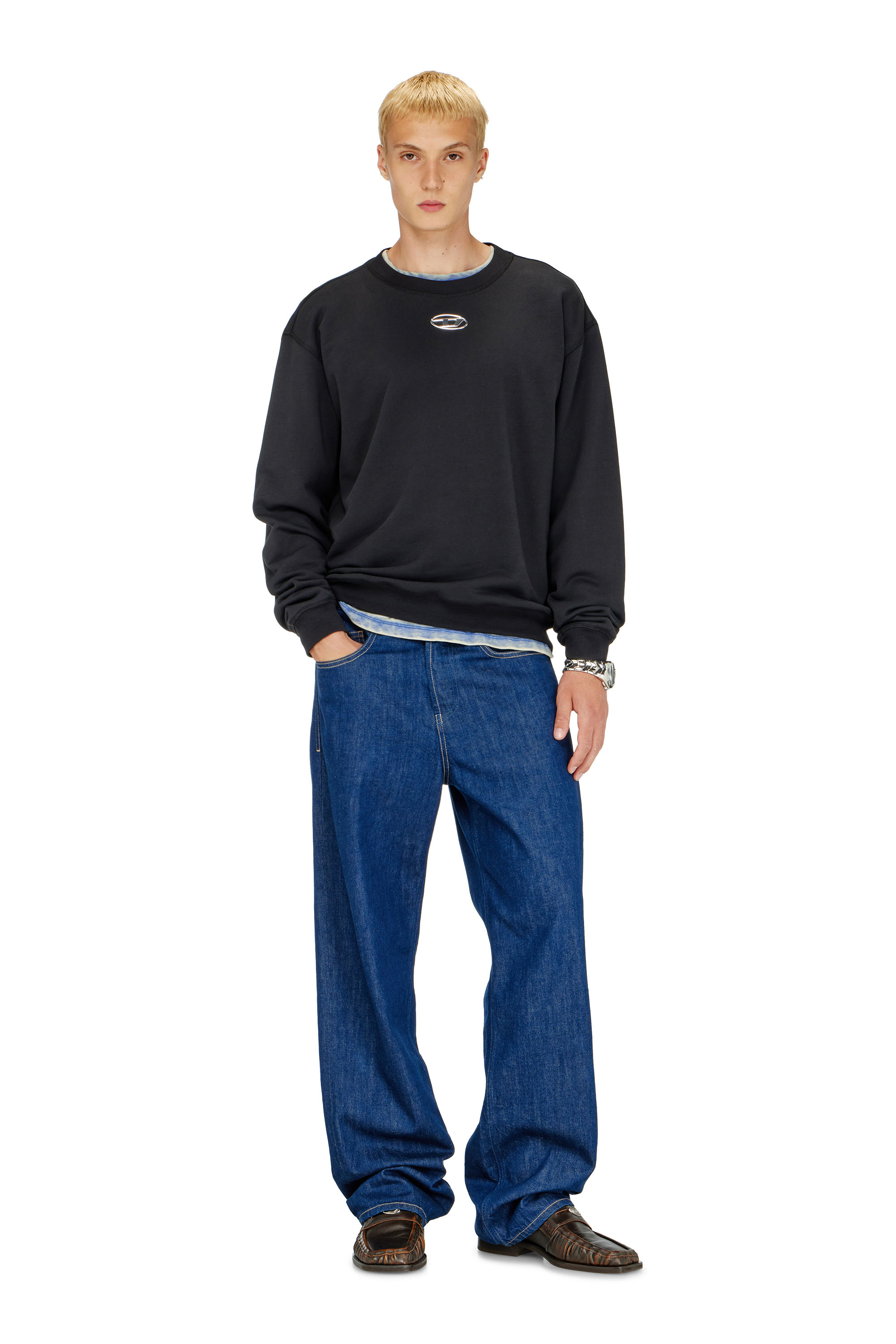 Diesel - S-NORM-IOD, Man's Regular sweatshirt with metallic Oval D in Black - 2