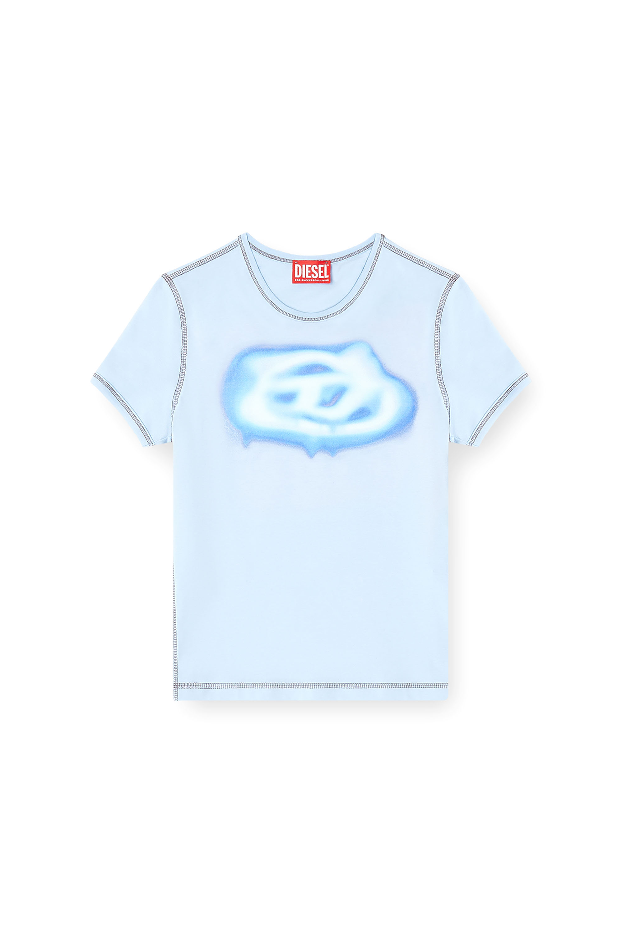 Diesel - T-UNCUTIES-LONG-S3, Woman's Slim T-shirt with graffiti-effect logo in Azure - 3