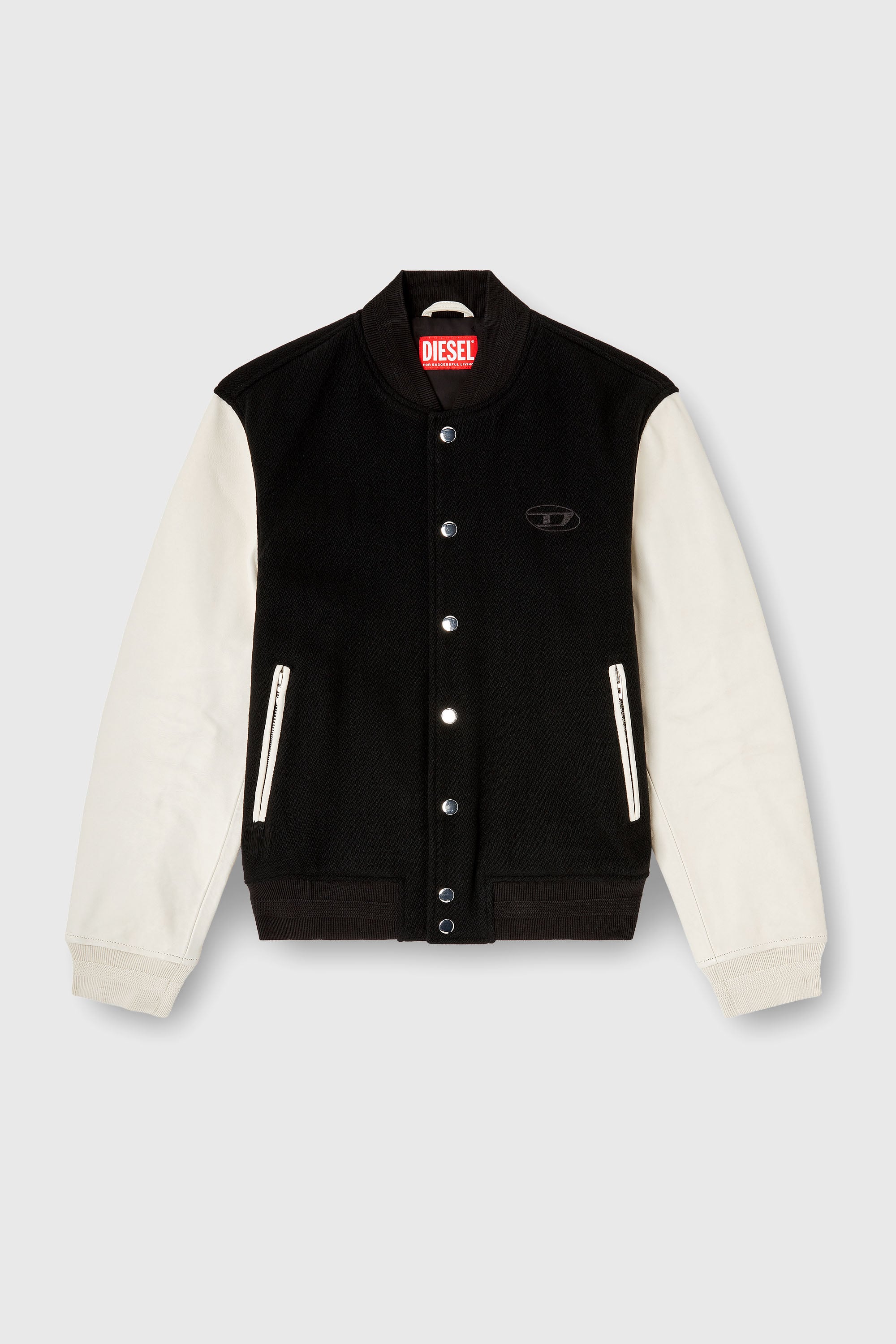 Diesel - L-ARRY-WRD, Man's Bomber jacket in wool blend and leather in Black/White - 2