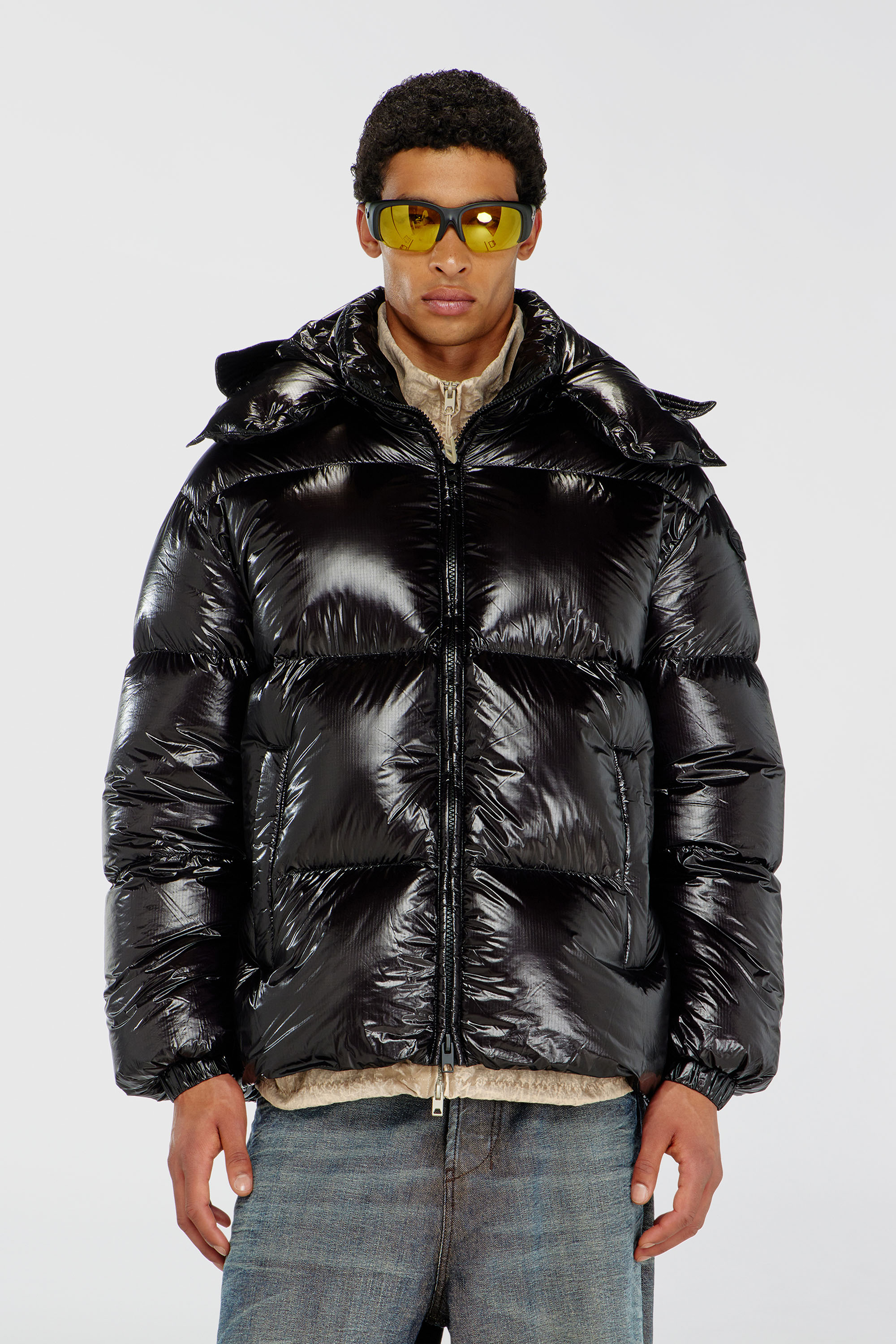 Diesel - W-ROLFYS-WRD-BKCP, Man's Down puffer jacket with detachable hood in Black - 3