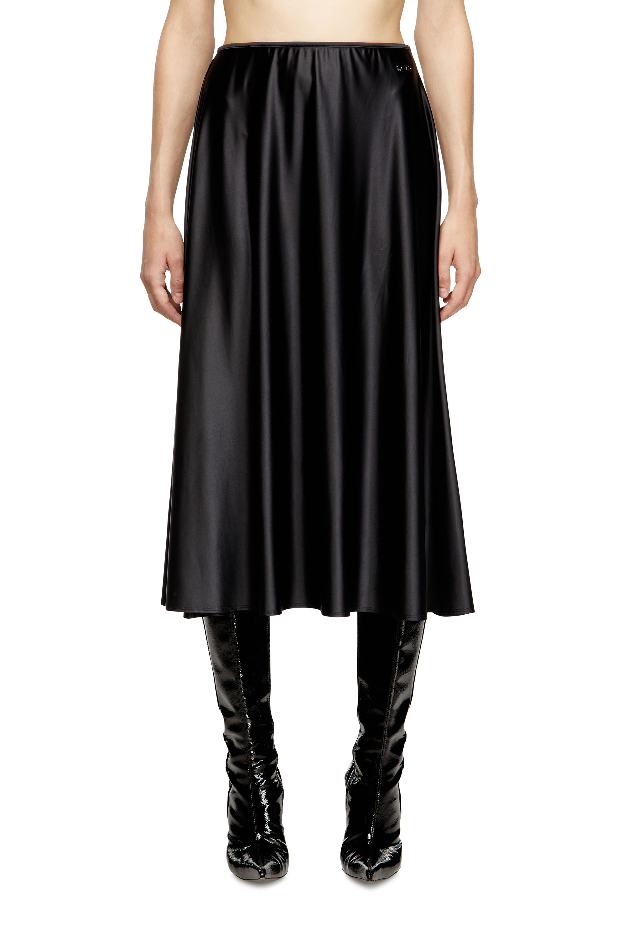 O-MORI, Black Diesel - O-MORI, Woman's Midi skirt in flared nylon in Black - 3
