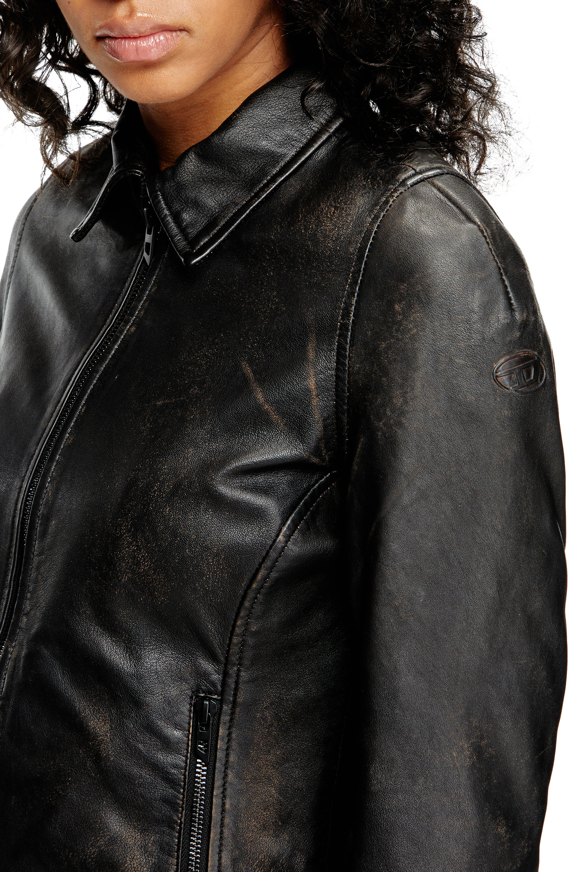Diesel - L-EGRAD, Woman's Distressed leather jacket in Black - 5