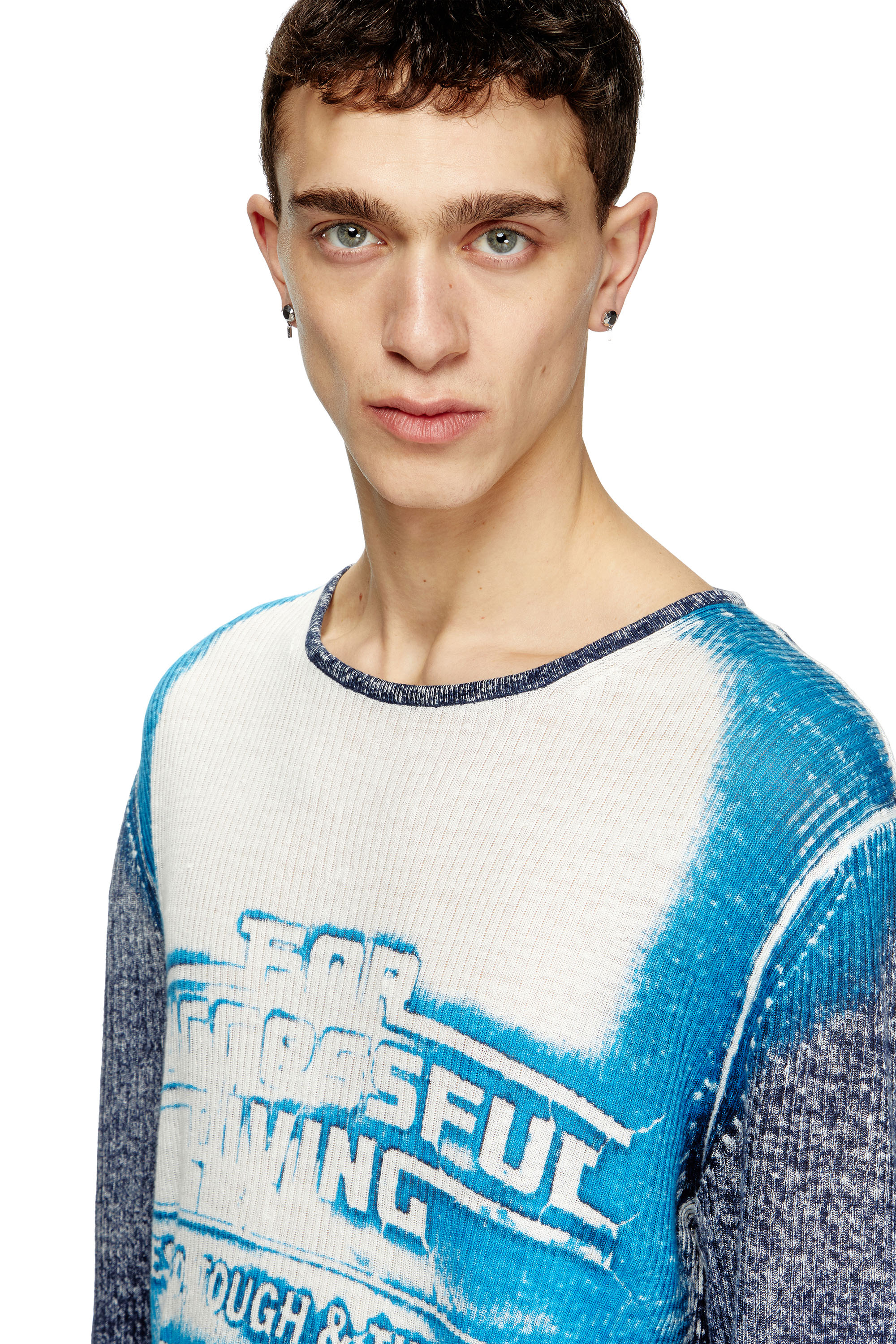 Diesel - K-ROD, Man's Linen jumper with logo graphic in Blue - 5