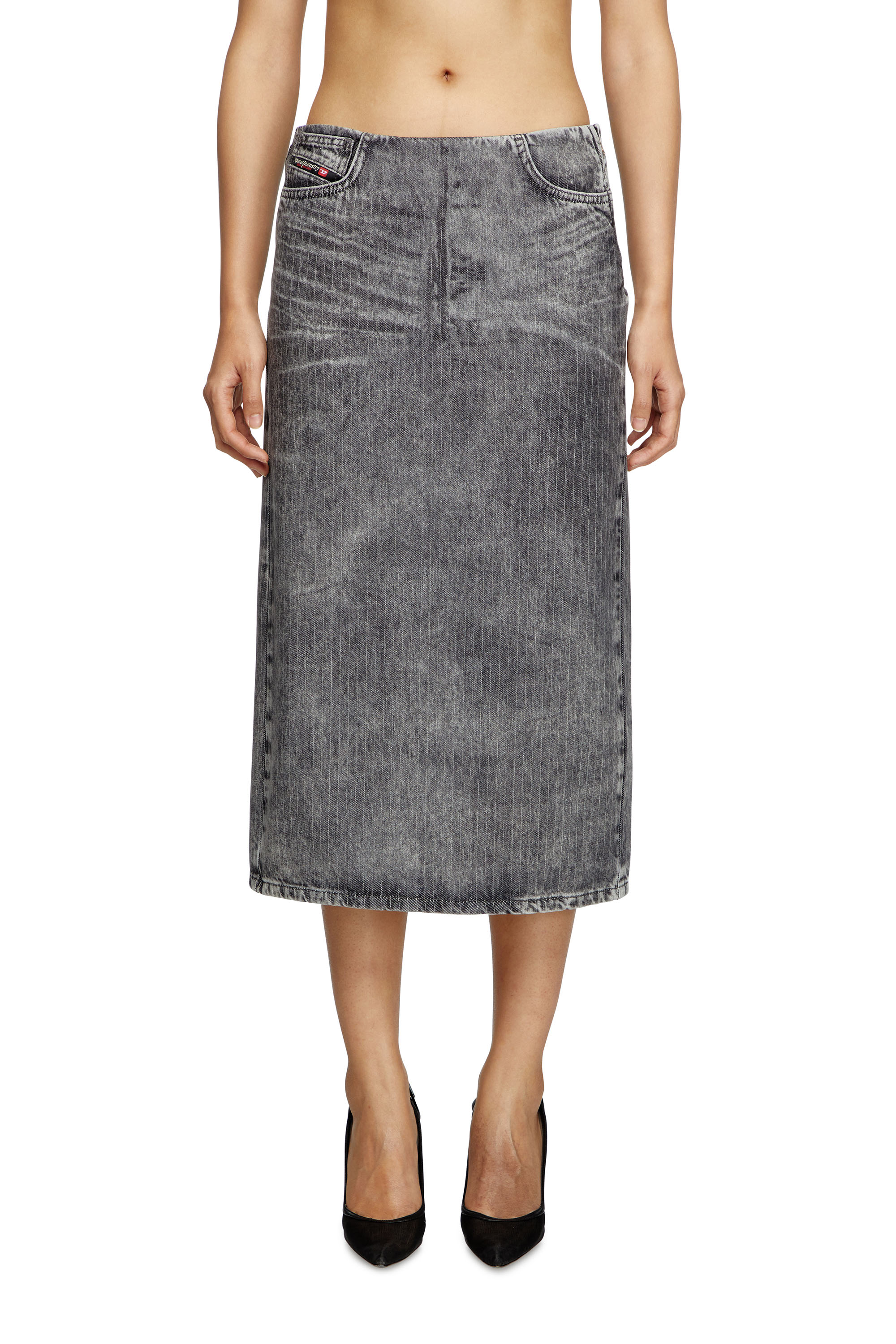 Diesel - DE-PRA-S4, Woman's Midi skirt in tailoring pinstripe denim in Light Grey - 3