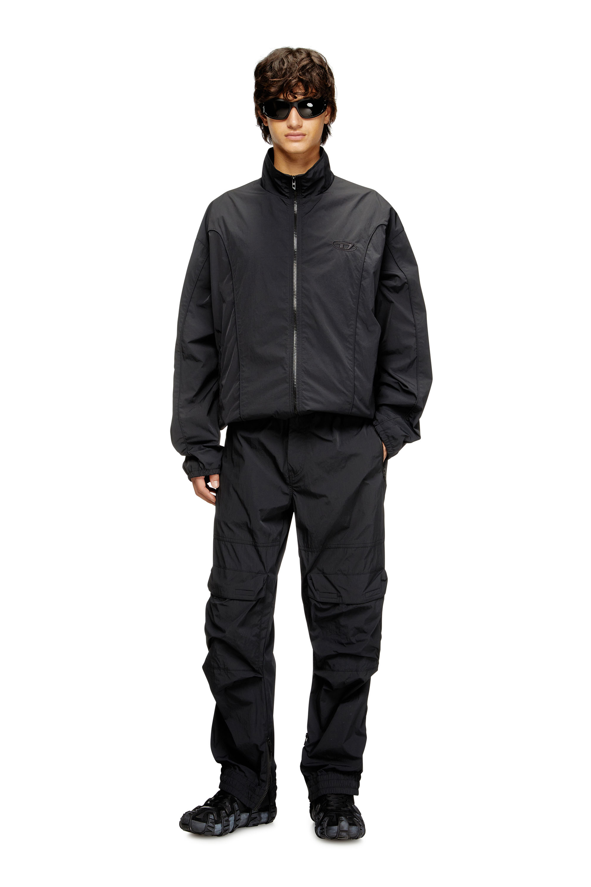 Diesel - J-FIVE-WRD-AKAD, Man's Crinkled-nylon jacket with piping in Black - 1