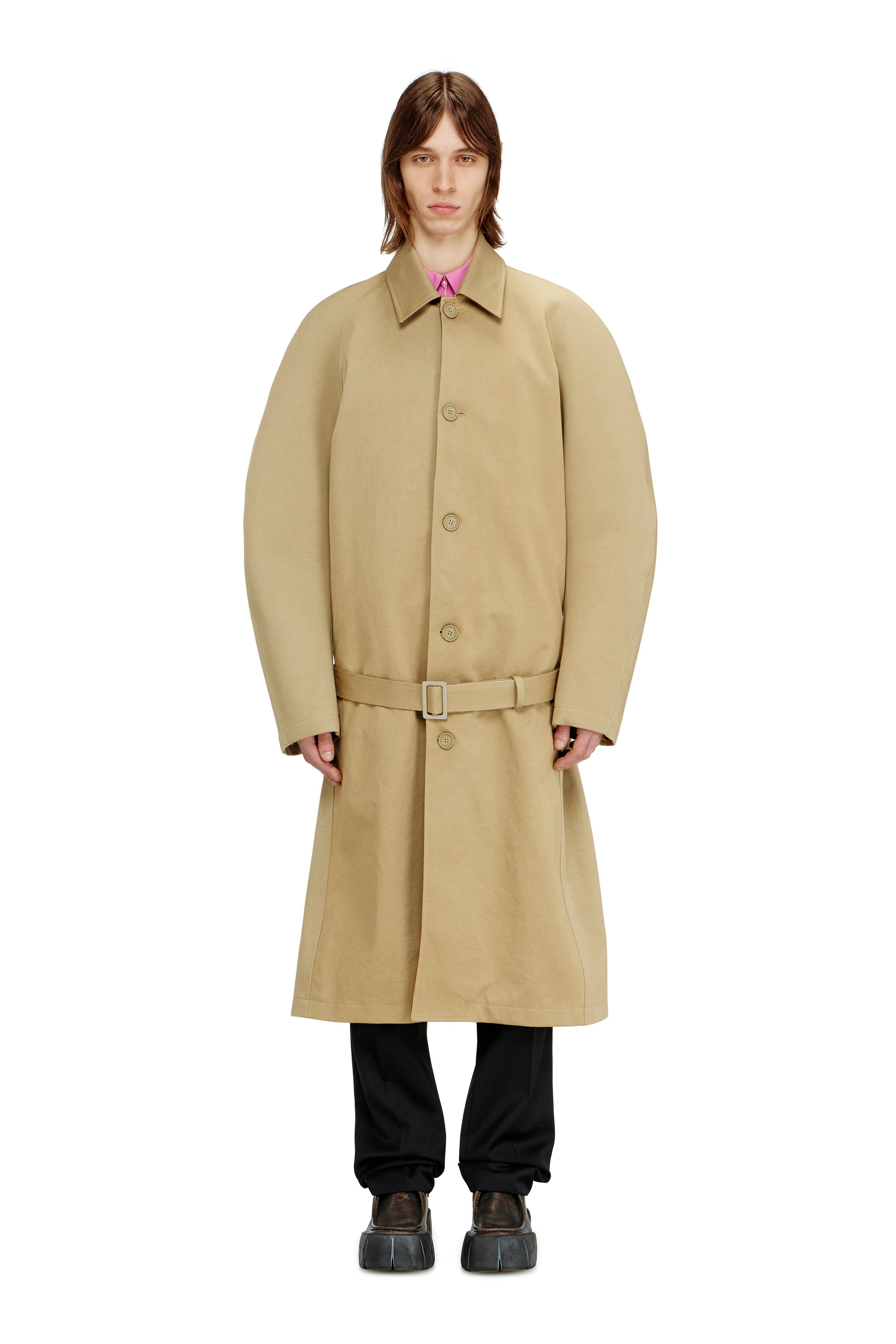 Diesel - J-ROUN, Man's Trench coat with cocoon sleeves in Light Brown - 2
