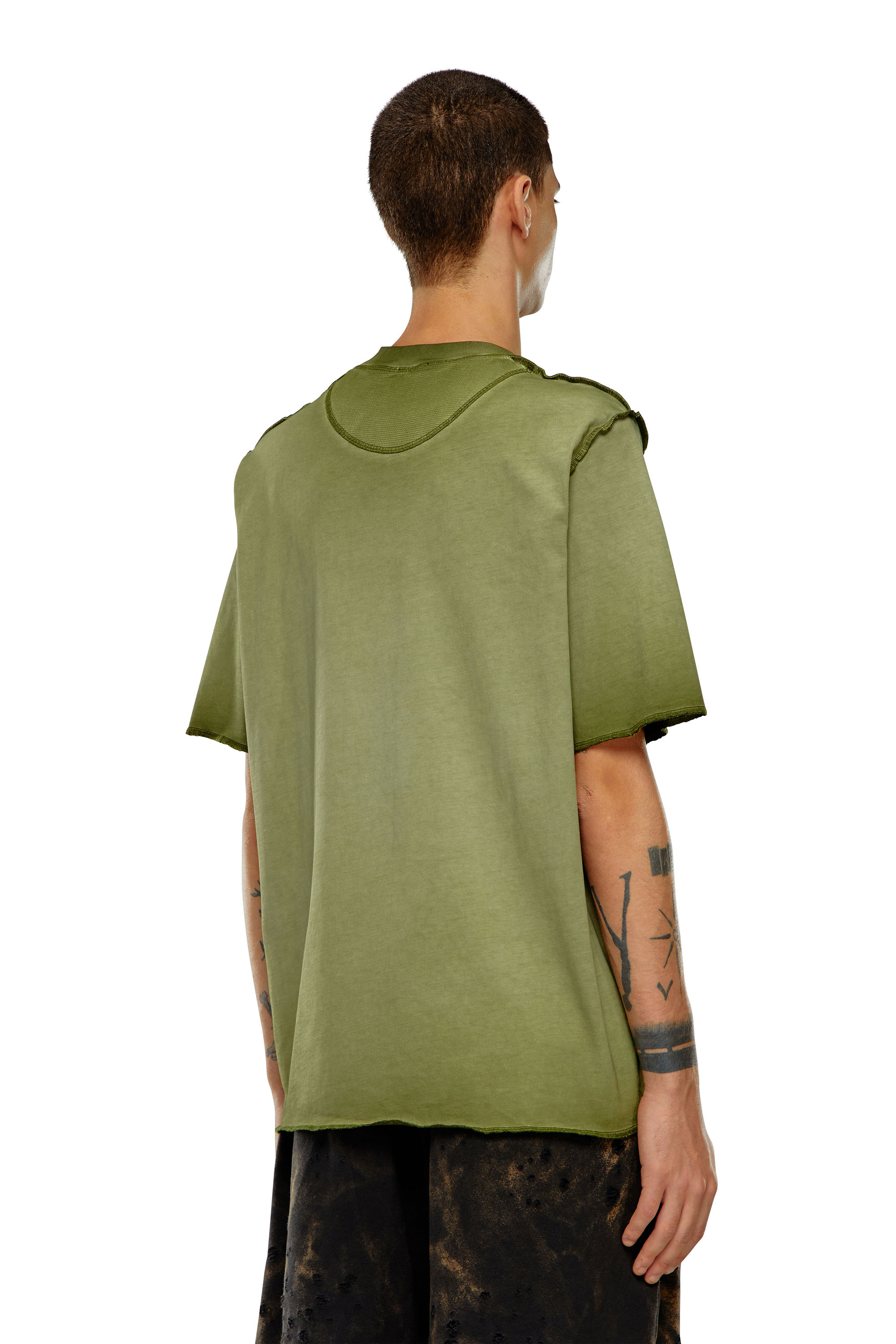 Diesel - T-ERIE-N, Man T-shirt with micro-waffle shoulders in Green - Image 5
