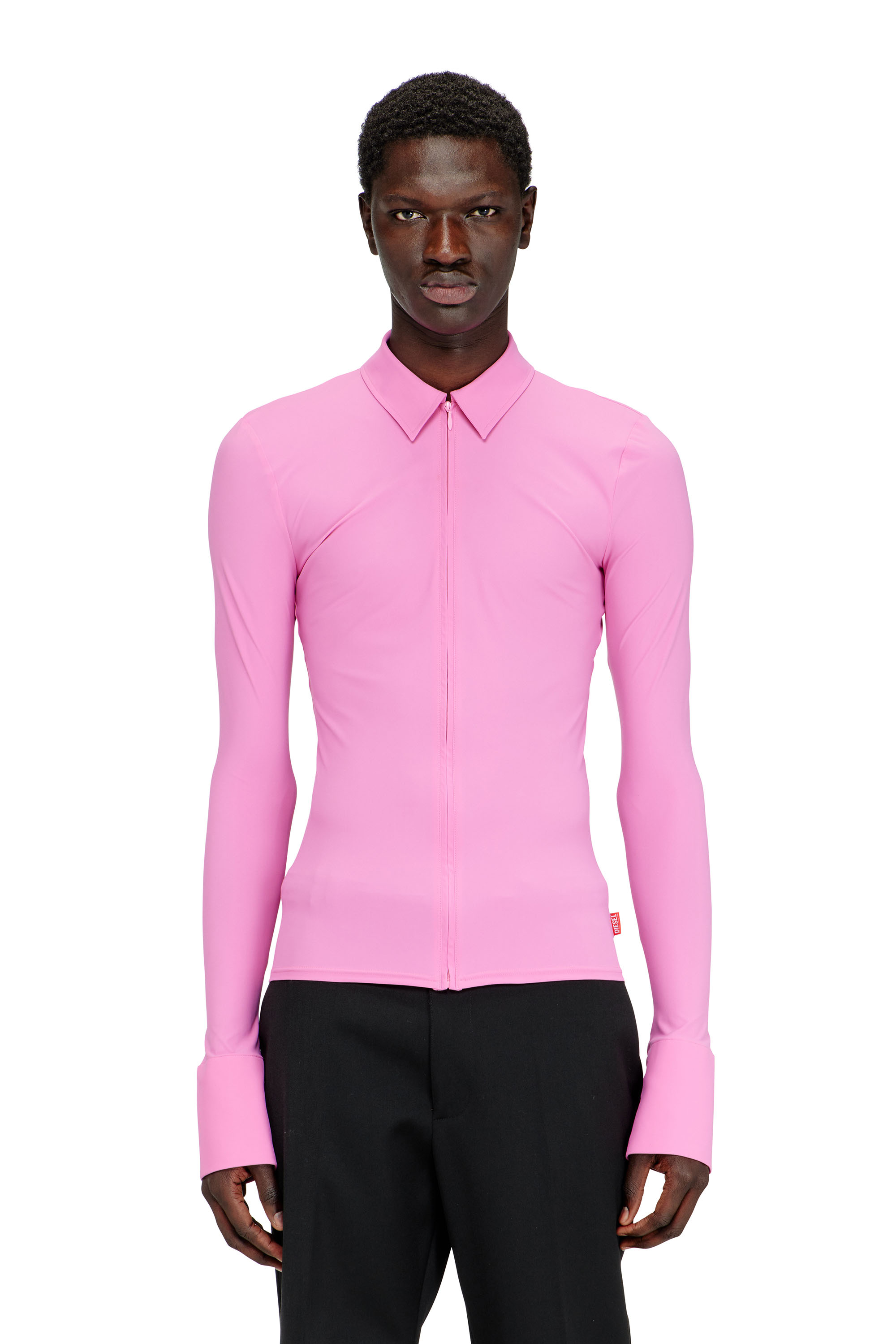 Diesel - S-LOKID, Man's Second-skin zip shirt in Lycra in Pink - 1