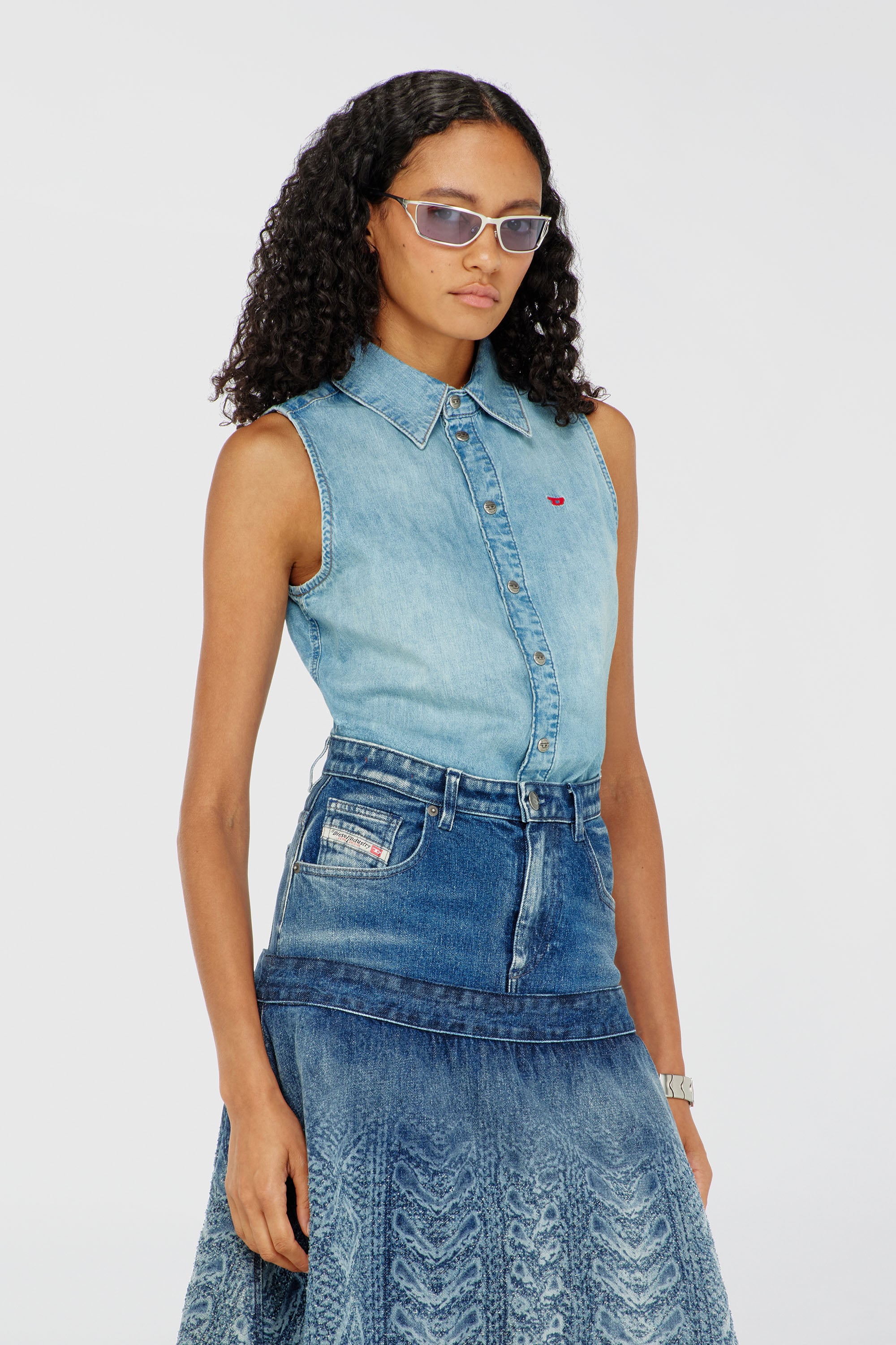 Diesel - DE-EAZY-SL, Woman's Sleeveless denim shirt in Light Blue - 2