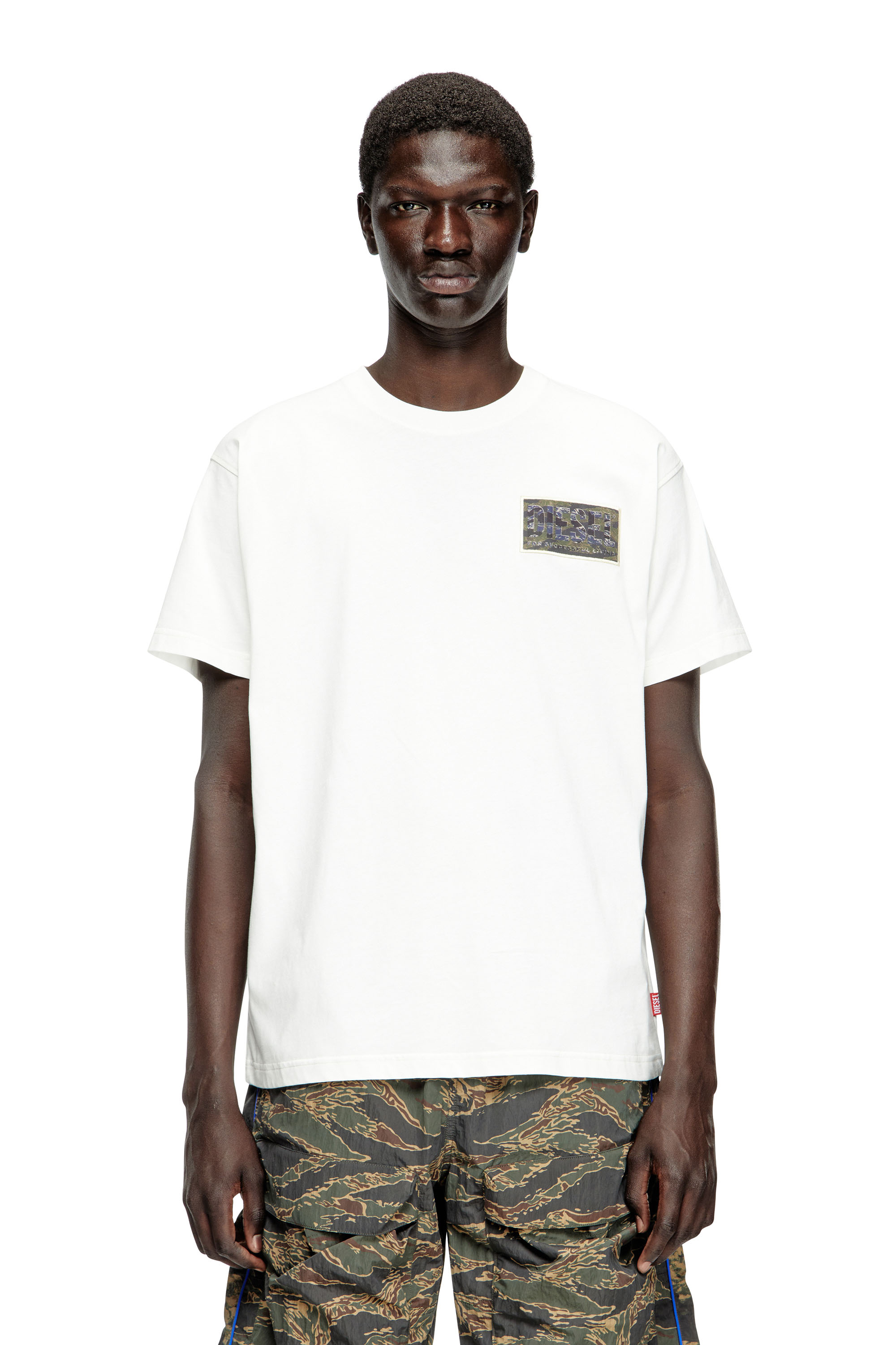 Diesel - T-NORM-T3, Man's T-shirt with camo logo patch in White - 3