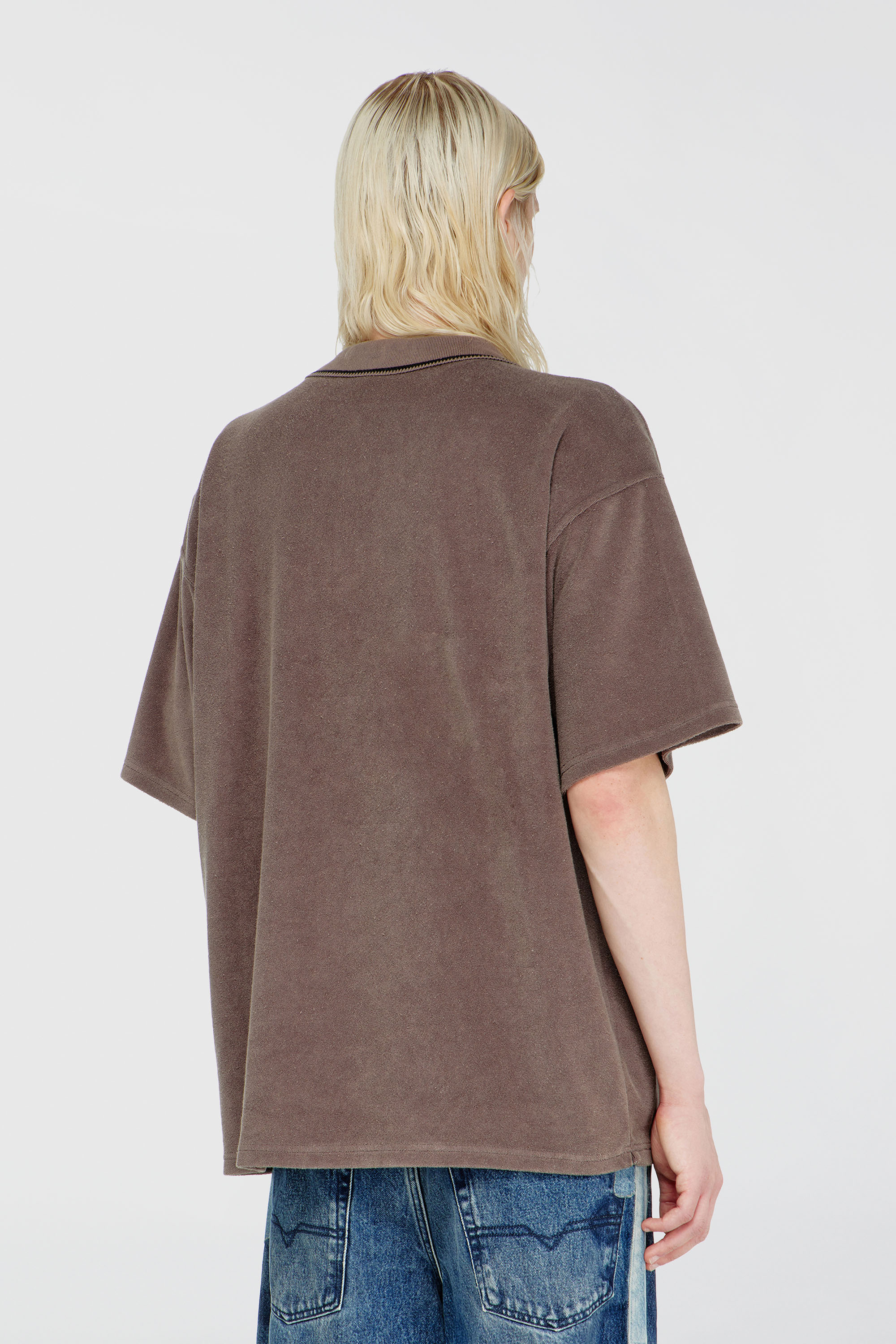 Diesel - T-SPONGY-ZIP, Man's Chenille polo shirt with shield patch in Brown - 4