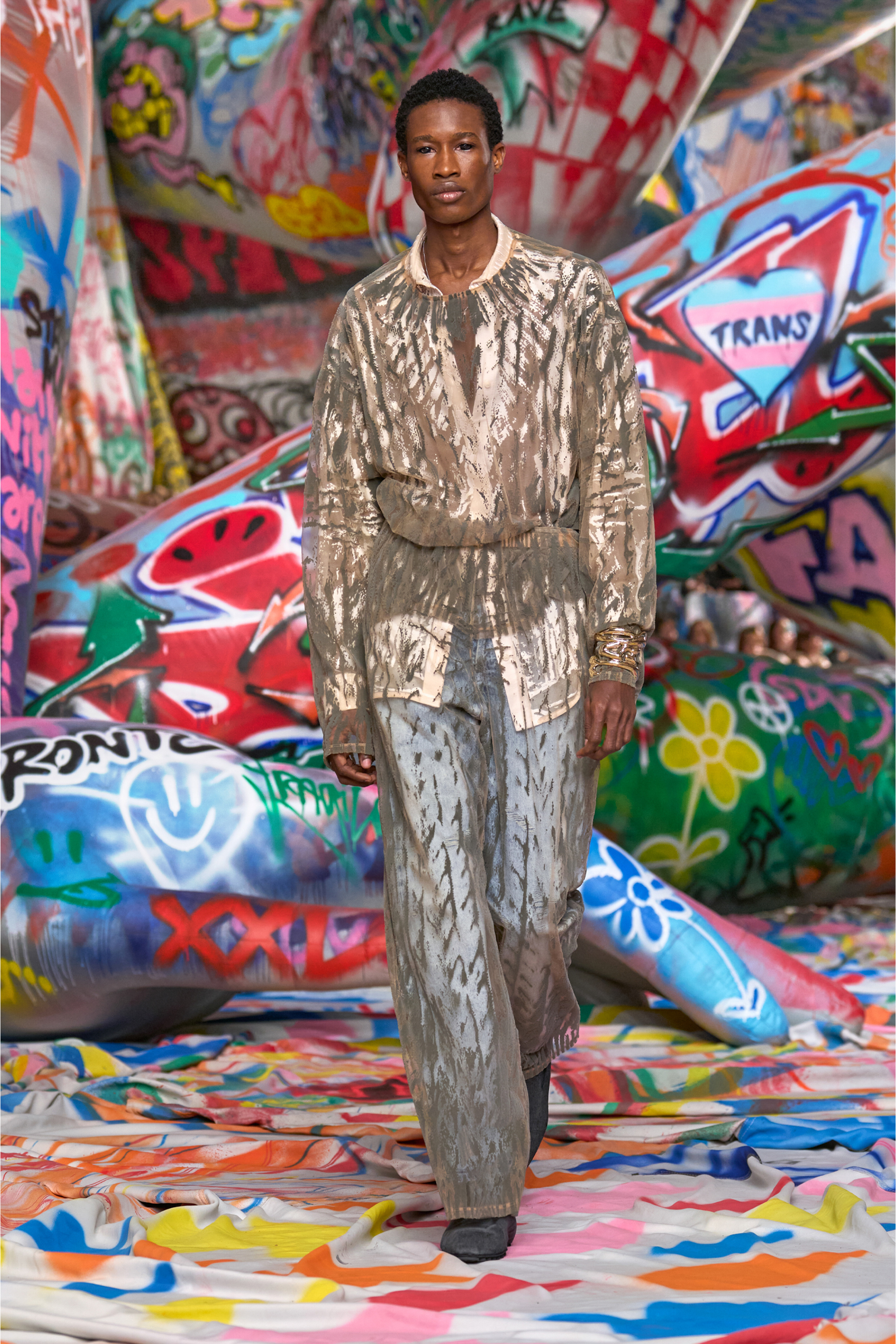 P-EGASO, Grey Diesel - P-EGASO, Man's Tulle pants with flocked cable prints in Grey - 6