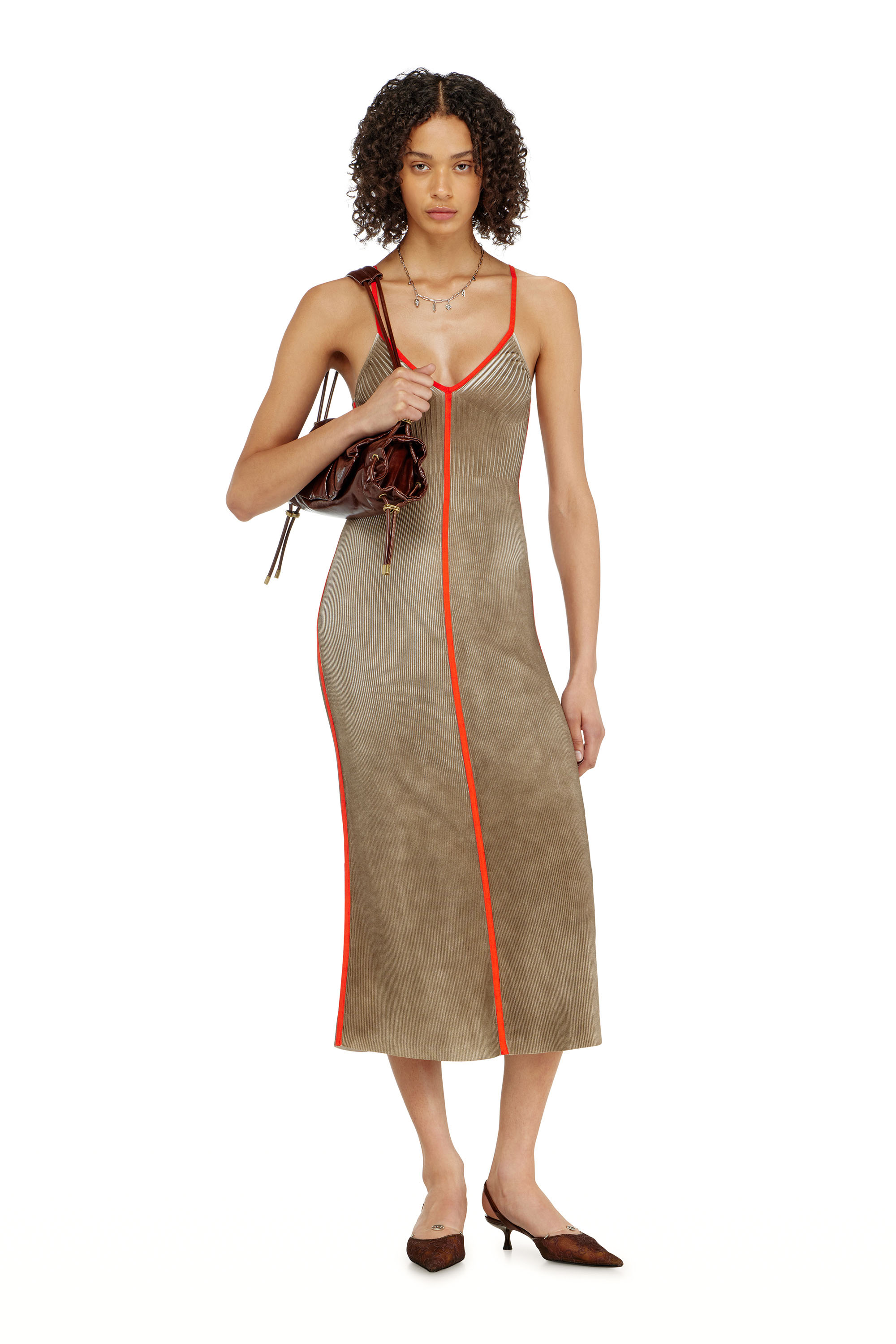 Diesel - M-SARMELA, Woman's Rib-knit midi cami dress with contrast bands in null - 2
